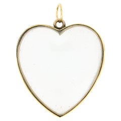 Antique Victorian 14k Yellow Gold Glass Picture Heart Large Locket Pendant