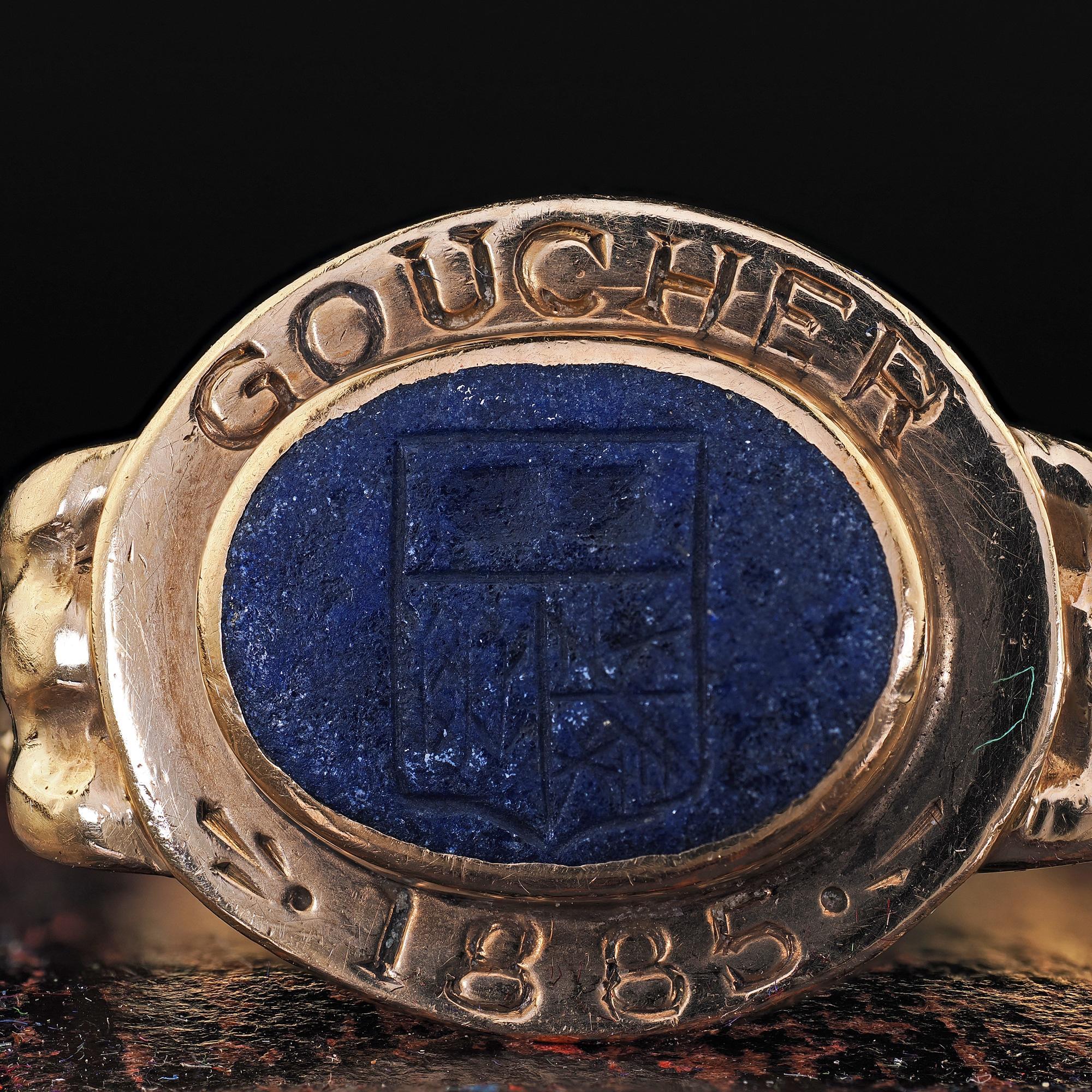Women's Antique Victorian 14K Yellow Gold Goucher College Engraved Class Ring For Sale