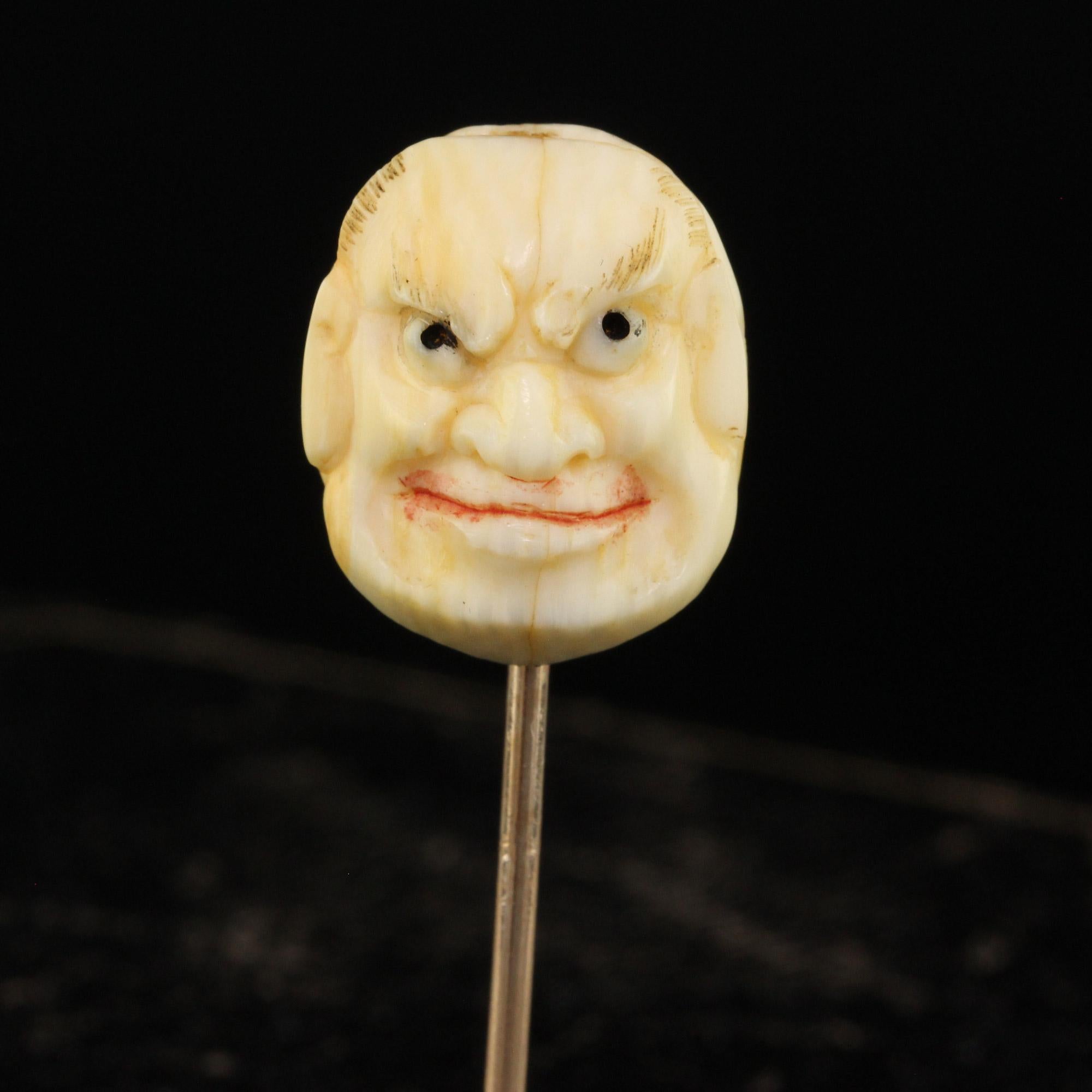 Antique Victorian 14K Yellow Gold Japanese Carved Hyottoko Stickpin For Sale 1