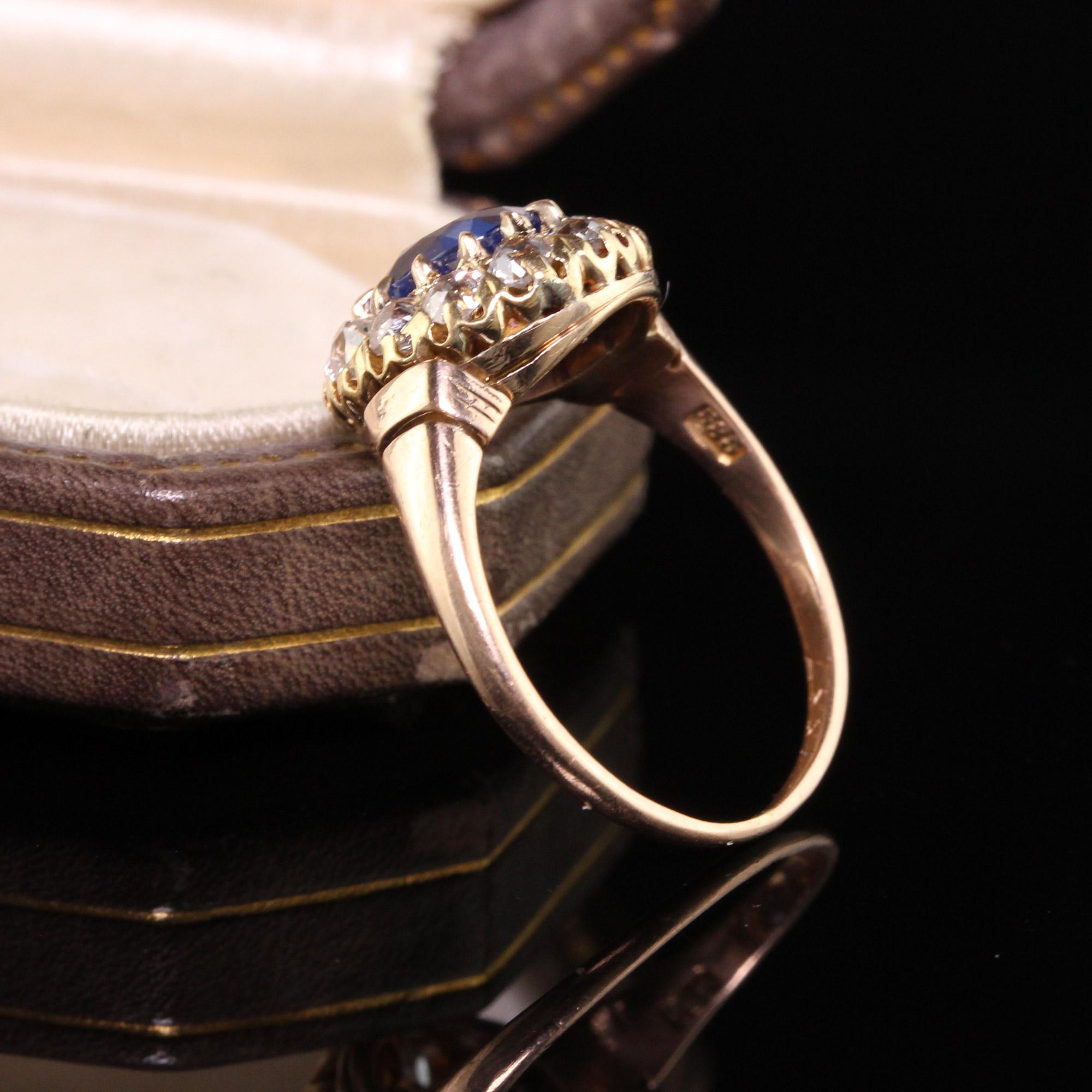 Beautiful Antique Victorian 14K Yellow Gold Kashmir Sapphire Diamond Engagement Ring. This incredible ring has a 1.18 ct Kashmir Sapphire in the center of a beautiful old mine diamond mounting dated from 1867. The center sapphire has a GIA report