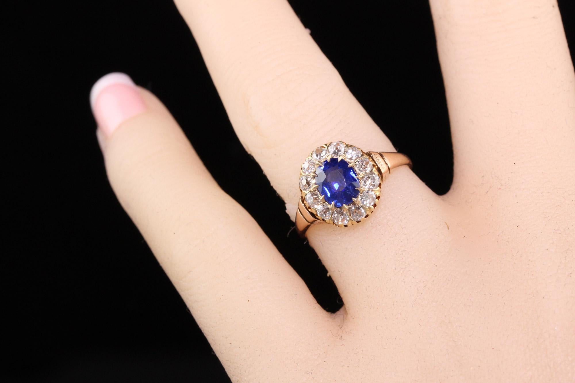 Antique Victorian 14K Yellow Gold Kashmir Sapphire Diamond Engagement Ring, GIA In Good Condition In Great Neck, NY