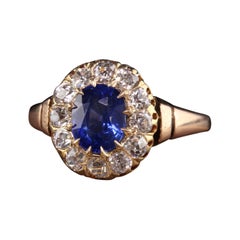 Antique Victorian 14K Yellow Gold Kashmir Sapphire Diamond Engagement Ring, GIA