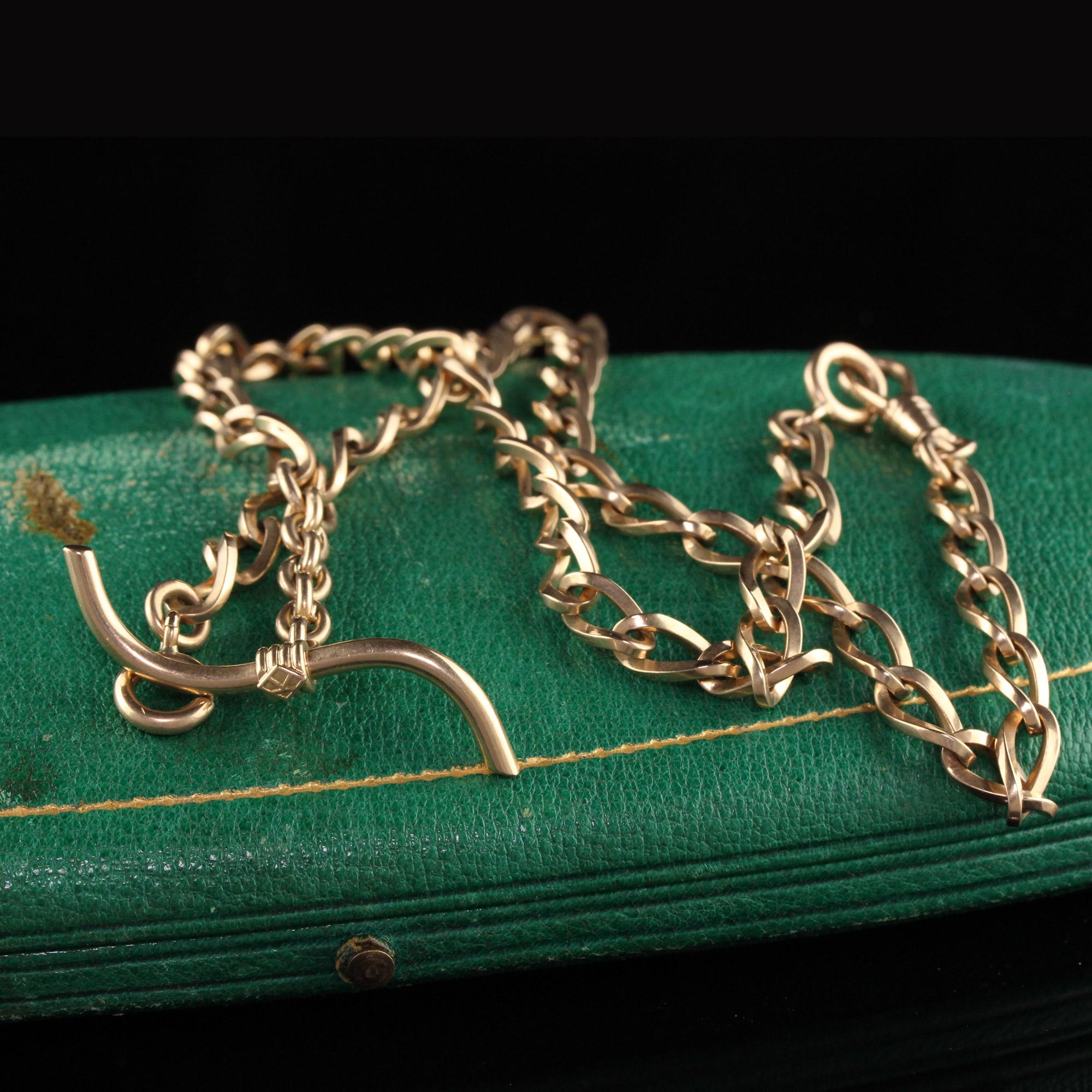 Antique Victorian 14K Yellow Gold Link Chain Watch Fob Necklace In Good Condition In Great Neck, NY