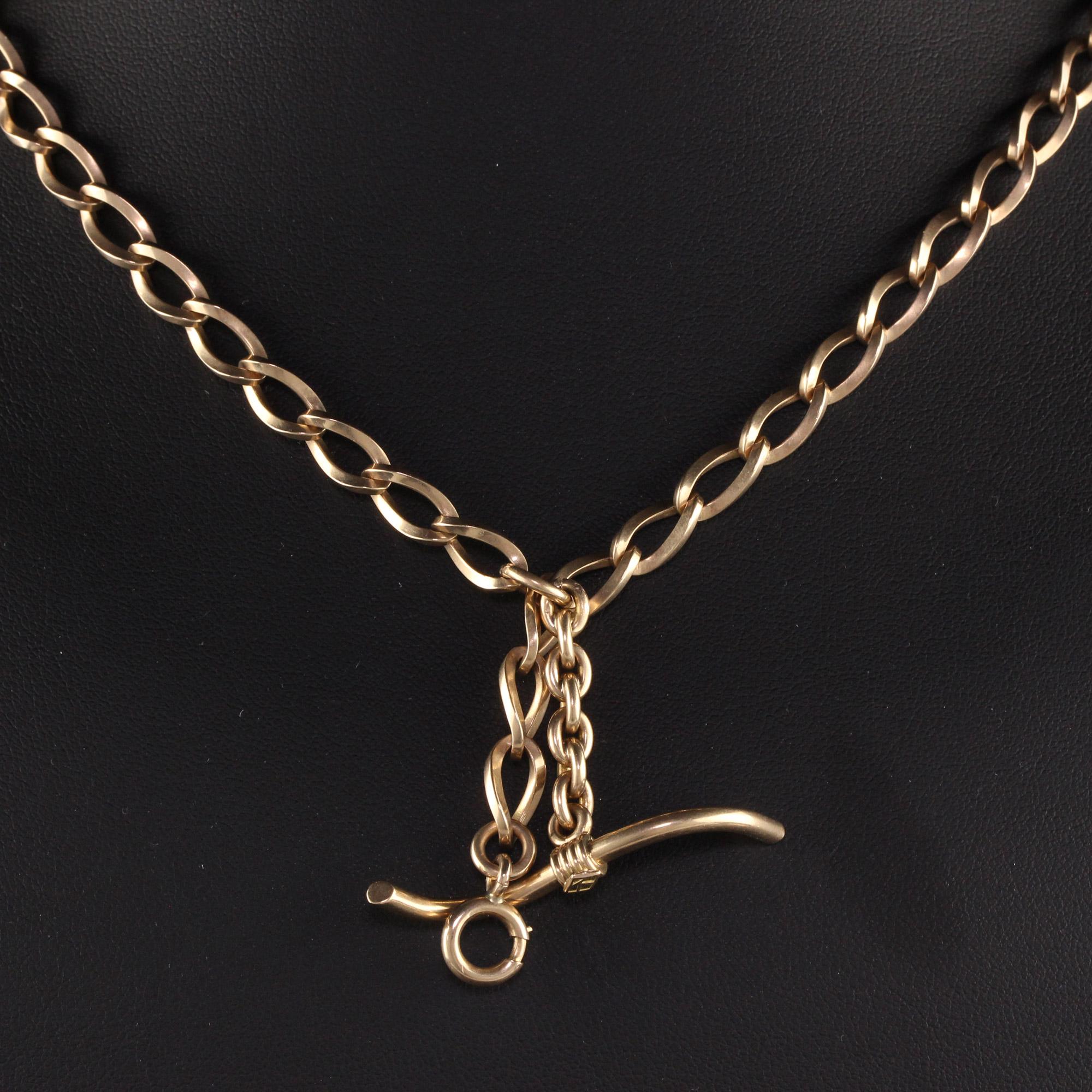 Antique Victorian 14K Yellow Gold Link Chain Watch Fob Necklace 2