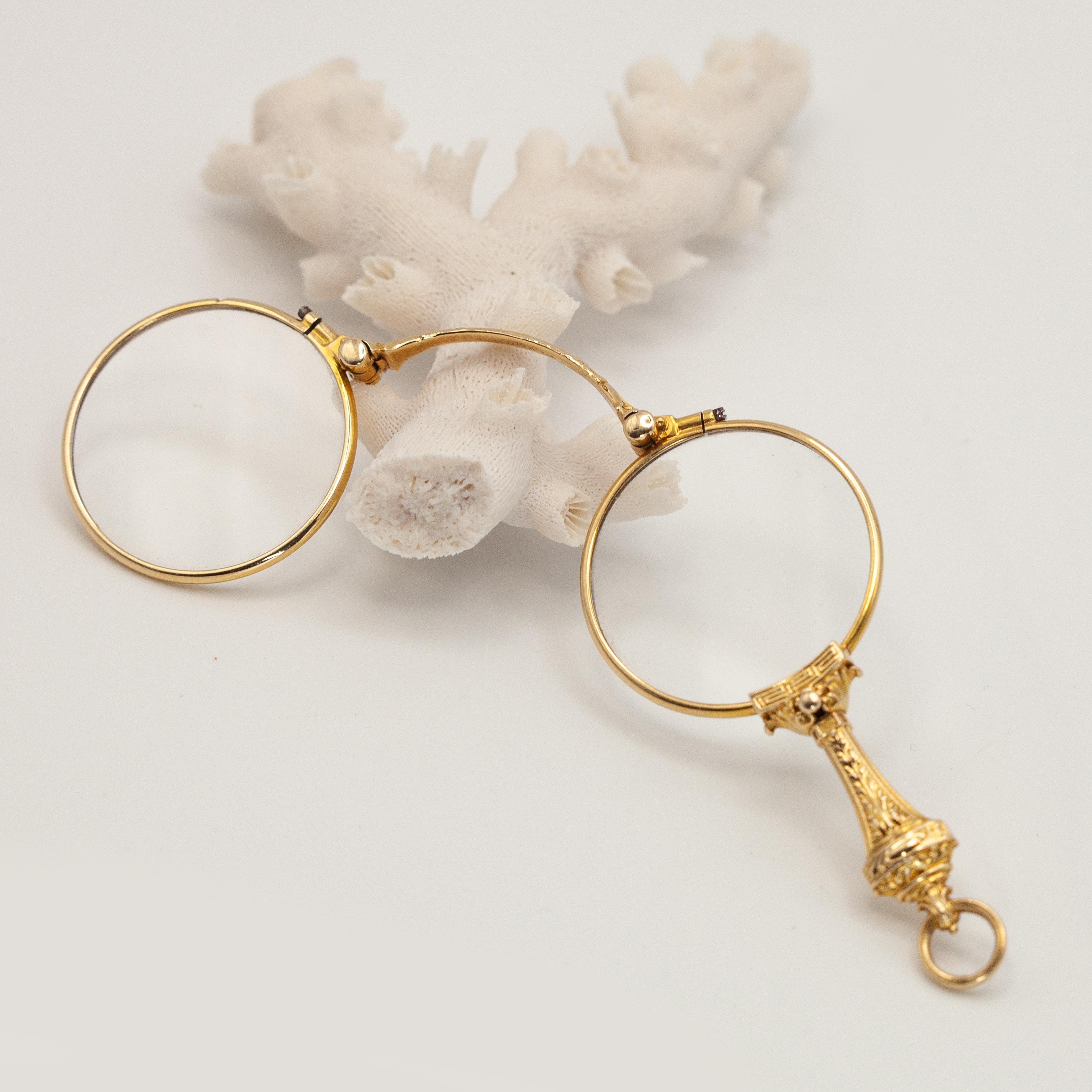 Women's Antique Victorian 14K Yellow Gold Lorgnette Pendant c. 1900 For Sale