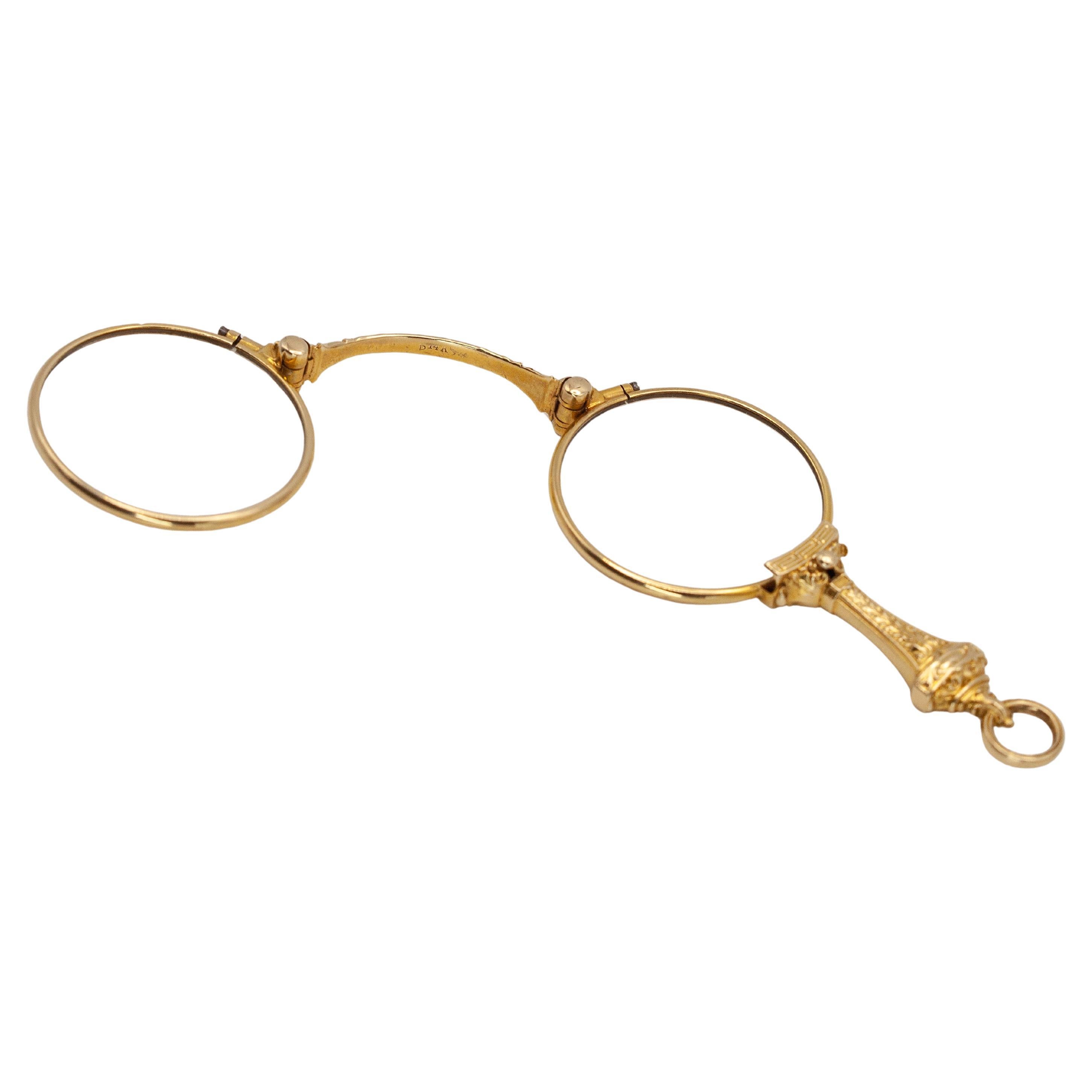 Antique Victorian 14K Yellow Gold Lorgnette Pendant c. 1900 For Sale