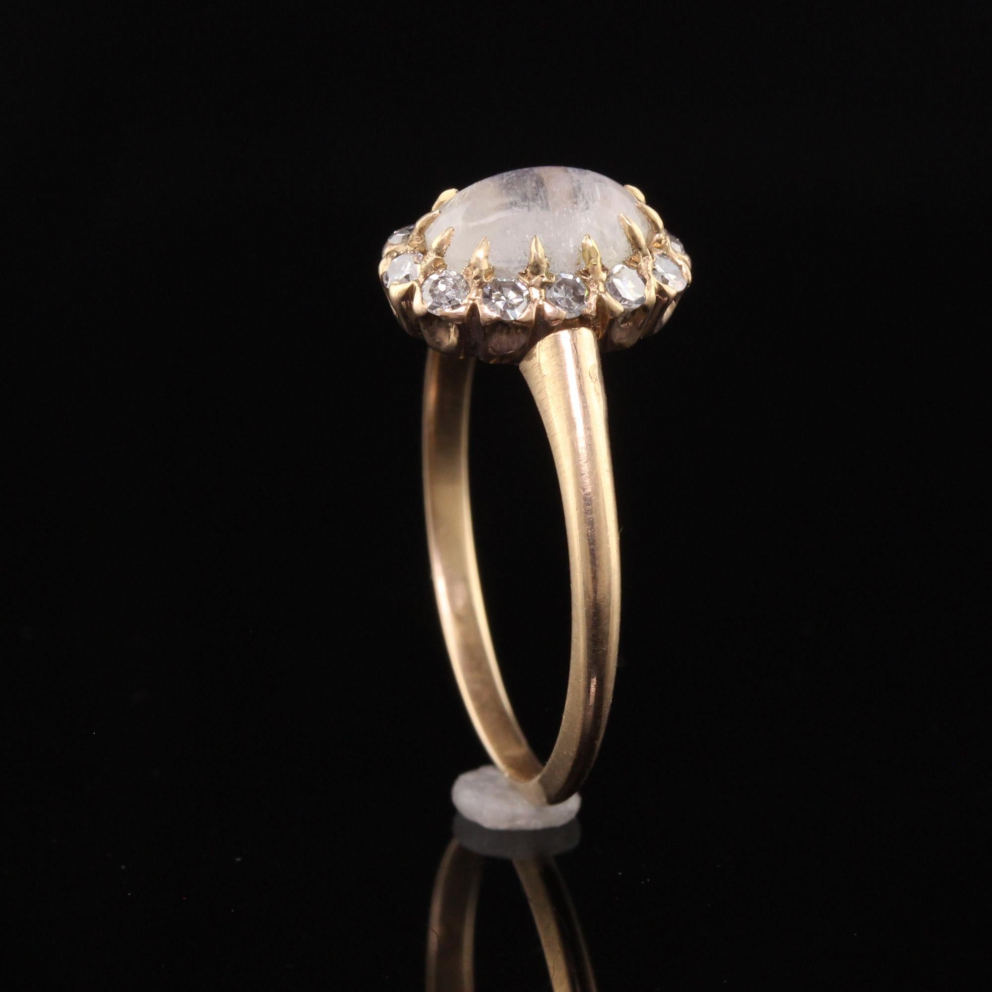 Women's Antique Victorian 14K Yellow Gold Moonstone Old European Diamond Ring
