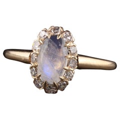 Antique Victorian 14K Yellow Gold Moonstone Old European Diamond Ring