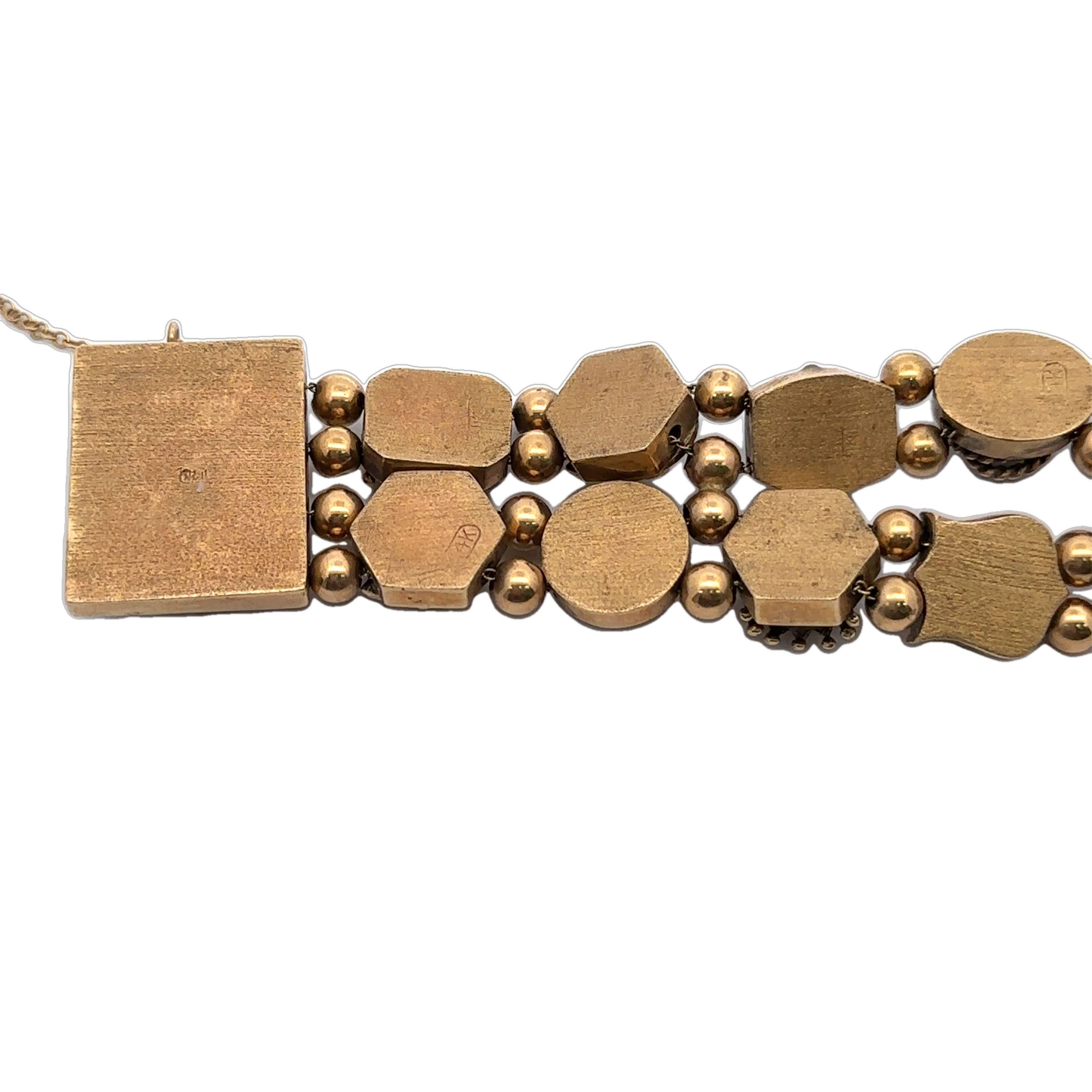 Bracciale vittoriano antico in oro giallo 14k con più pietre e 2 file di charme a scorrimento in vendita 3