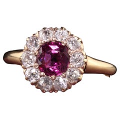 Antique Victorian 14K Yellow Gold Natural Ruby and Diamond Engagement Ring, GIA
