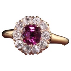 Antiker viktorianischer Verlobungsring aus 14 Karat Gelbgold mit natürlichem Rubin und Diamant, GIA