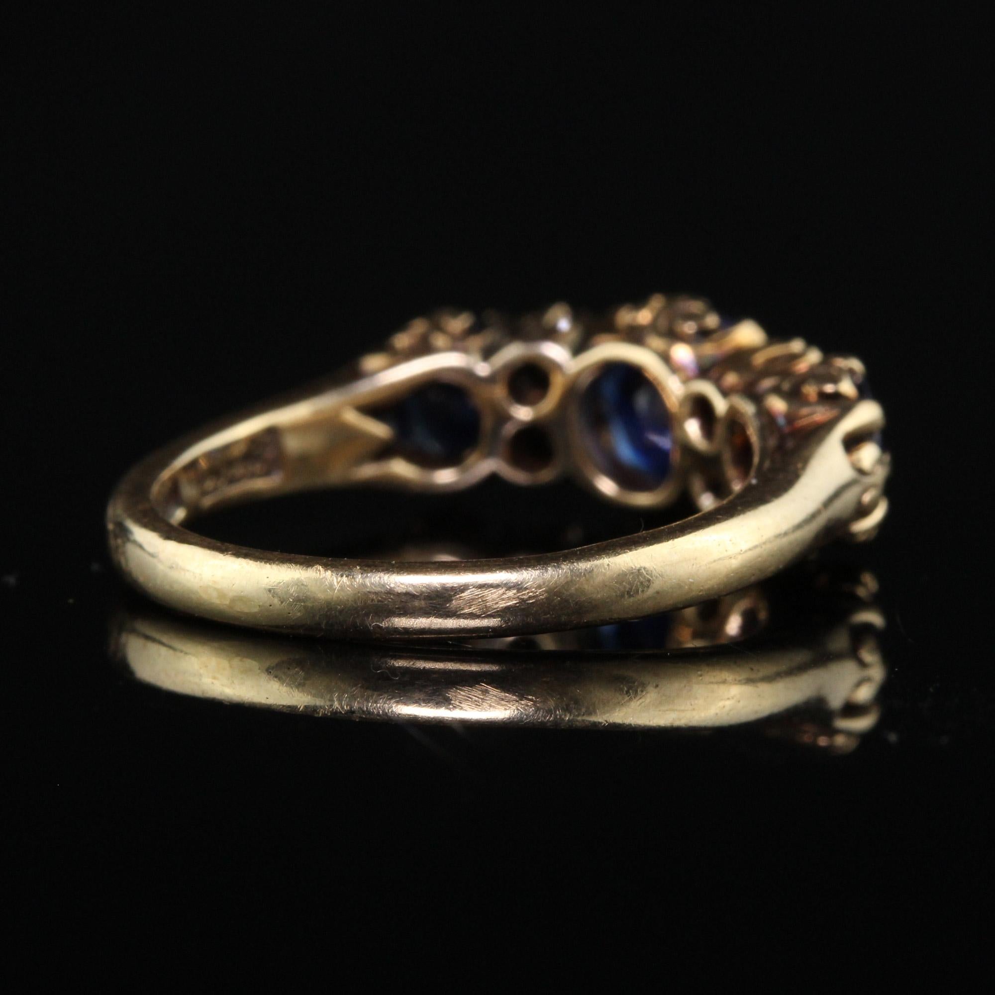 Antique Victorian 14K Yellow Gold Natural Sapphire and Diamond Three Stone Band  For Sale 1