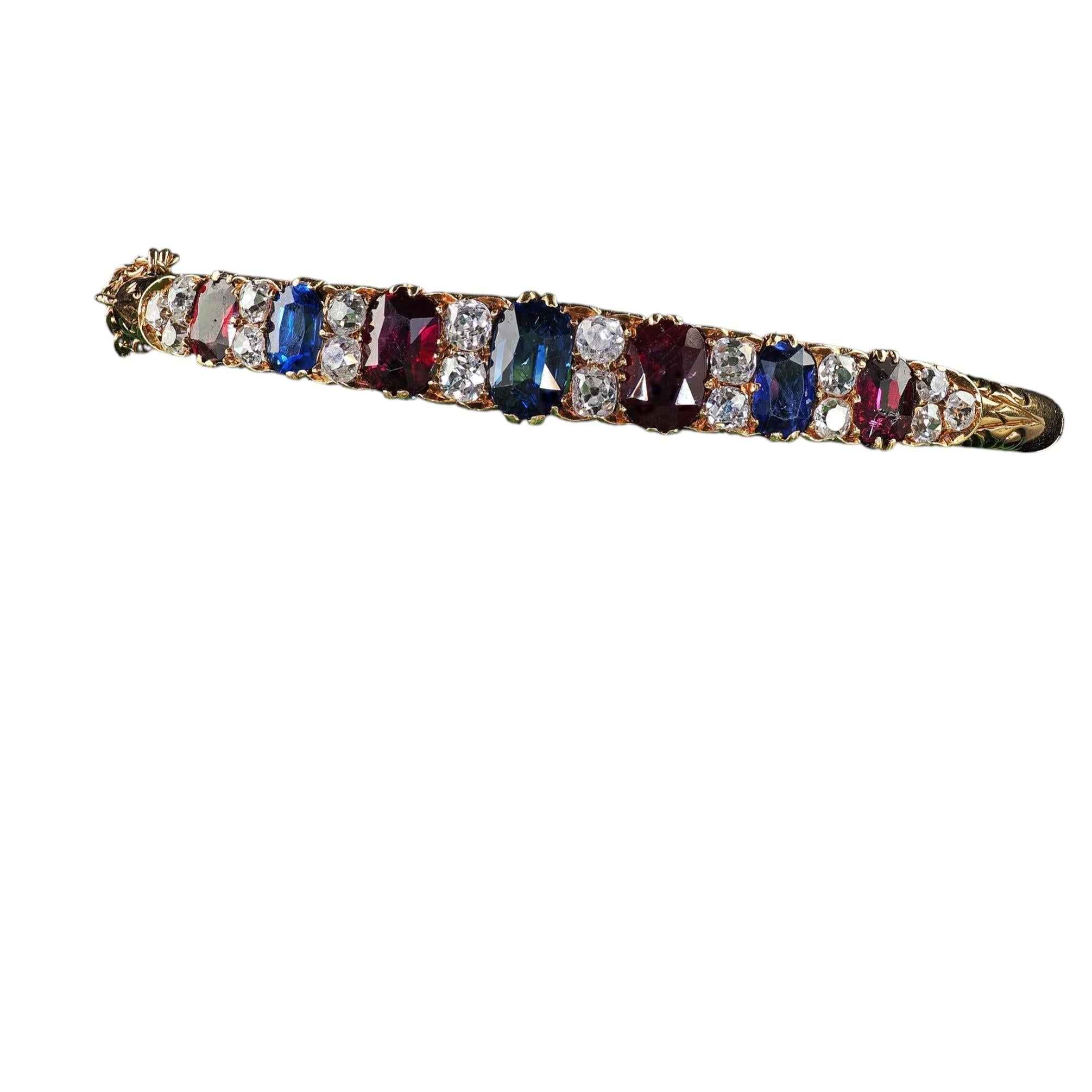 Bracciale antico vittoriano in oro giallo 14K con zaffiro naturale, rubino e diamanti - GIA in vendita