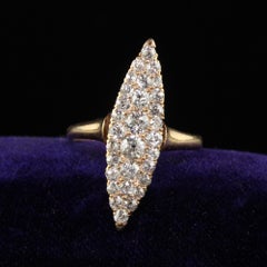 Antique Victorian 14K Yellow Gold Old Cut Diamond Navette Cocktail Ring