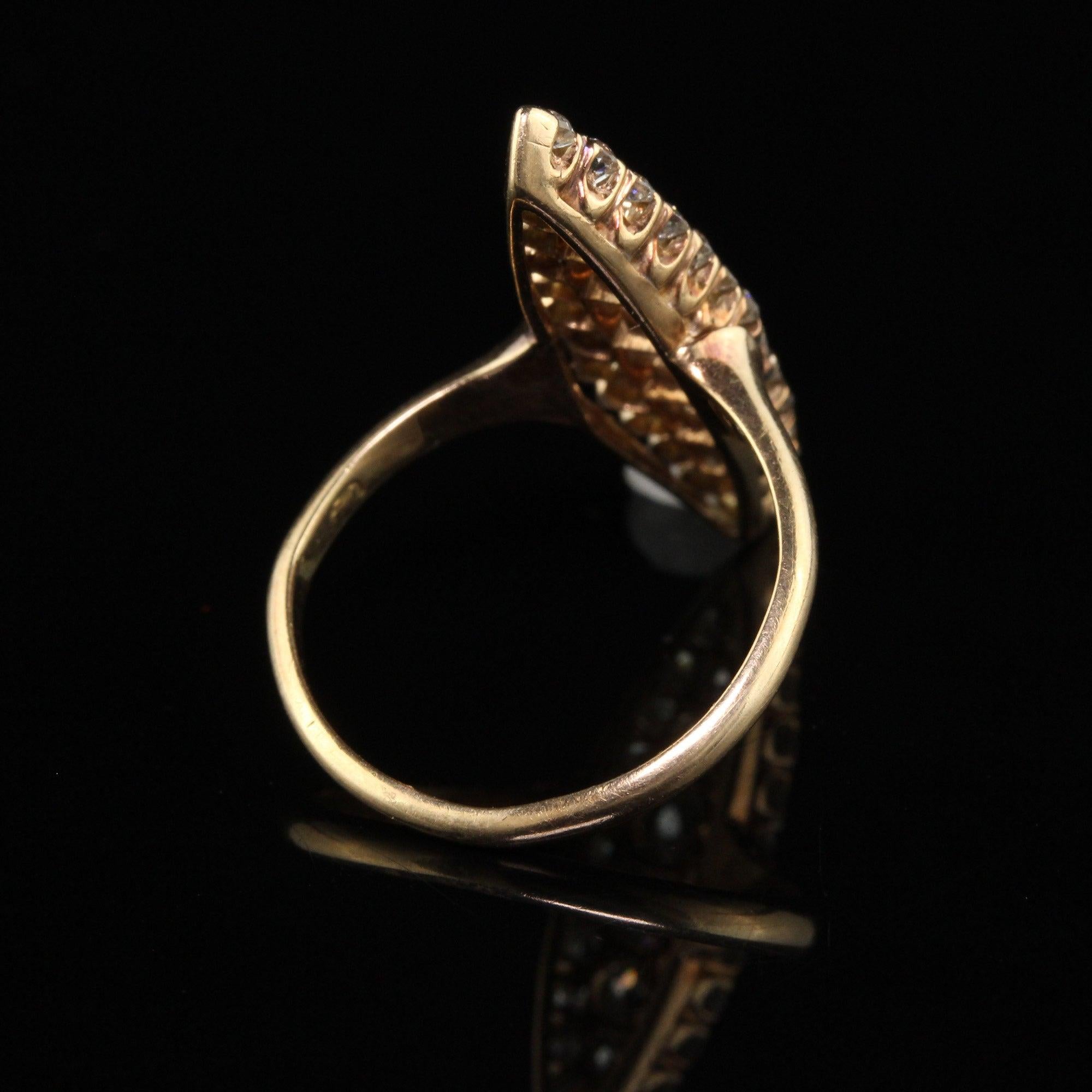 Antique Victorian 14K Yellow Gold Old Cut Diamond Navette Cocktail Ring For Sale 1
