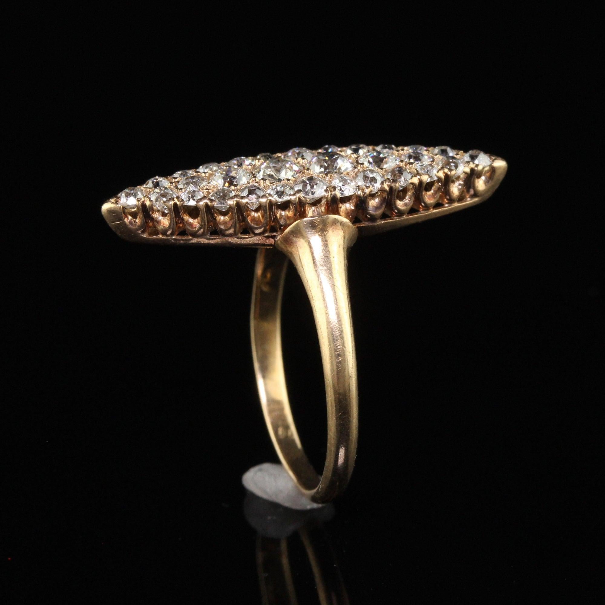 Antique Victorian 14K Yellow Gold Old Cut Diamond Navette Cocktail Ring For Sale 2
