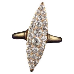 Antique Victorian 14K Yellow Gold Old Cut Diamond Navette Cocktail Ring