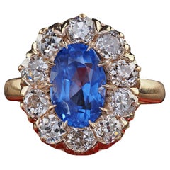 Antiker viktorianischer 14K Gelbgold Altschliff Diamant Saphir Verlobungsring - GIA