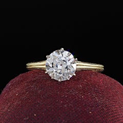 Antique Victorian 14K Yellow Gold Old Euro Diamond Engagement Ring - GIA