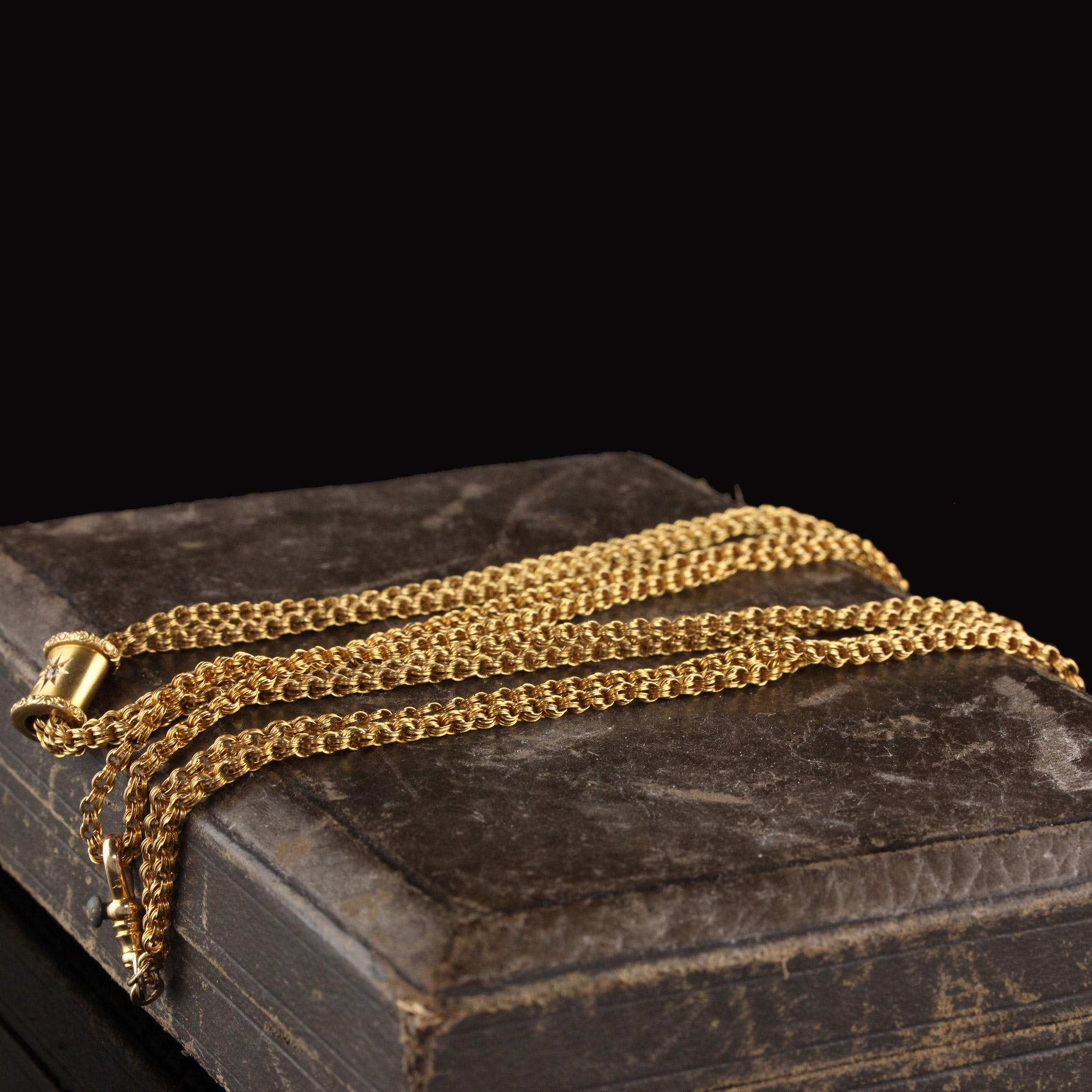 Antique Victorian 14K Yellow Gold Old Euro Diamond Lariat Necklace - 50 inches In Good Condition In Great Neck, NY