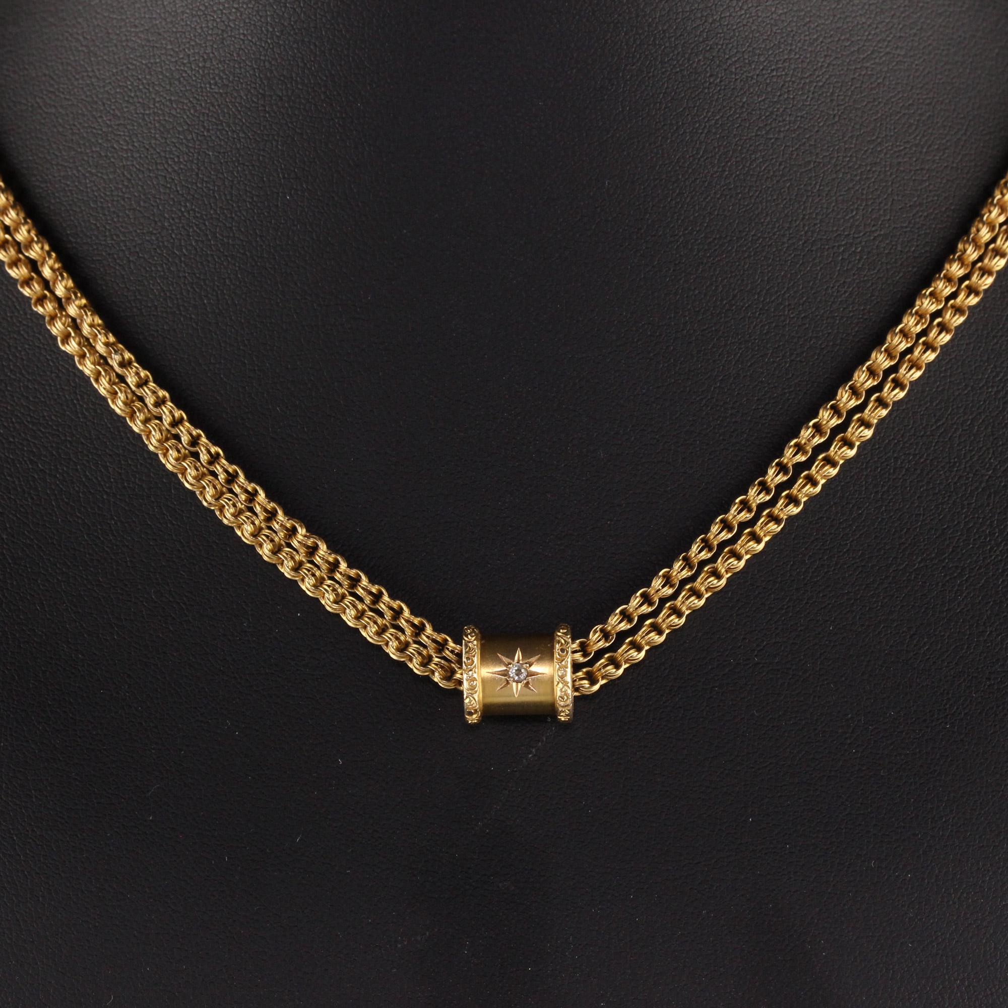 Antique Victorian 14K Yellow Gold Old Euro Diamond Lariat Necklace - 50 inches 1