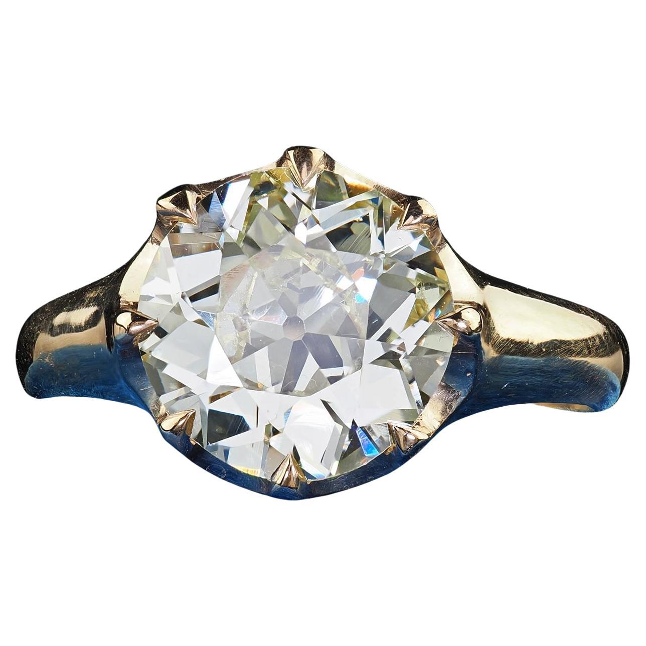 Antique Victorian 14K Yellow Gold Old European Cut Diamond Engagement Ring - GIA en vente