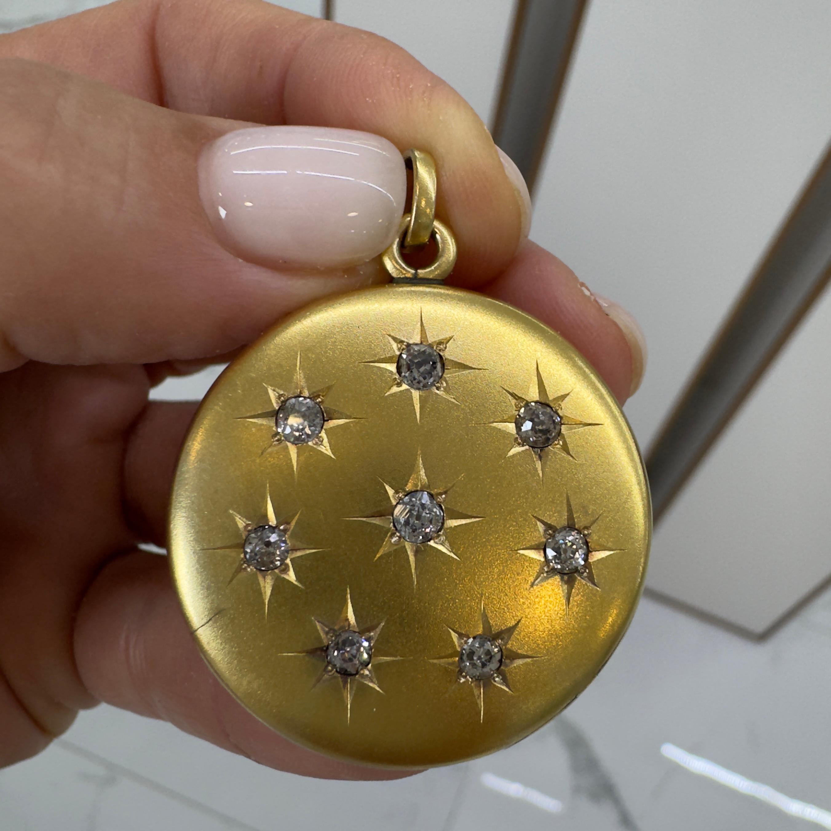 Antike viktorianische 14K Gelbgold Old European Cut Diamond Runde Medaillon Anhänger 1