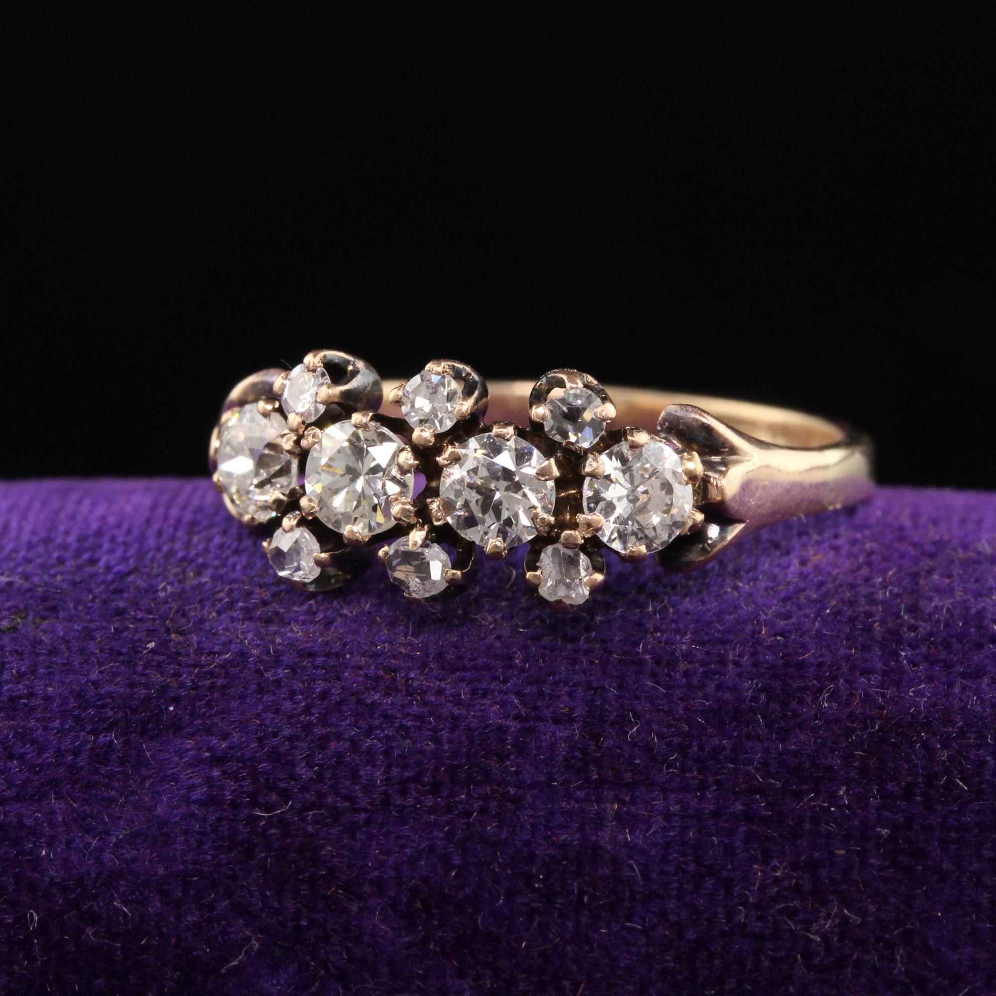 Beautiful Antique Victorian 14K Yellow Gold Old European Diamond Band. This gorgeous band has rose cut and old european cut diamonds on the top of the ring and sits low to the finger.

Item #R1079

Metal: 14K Yellow Gold

Weight: 1.7 Grams

Size: 6