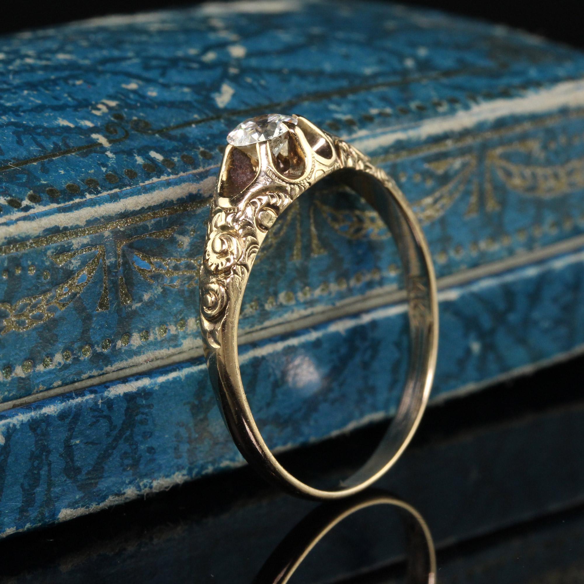 Antiker viktorianischer Verlobungsring aus 14 Karat Gelbgold mit alteuropäischem Diamanten (Viktorianisch)