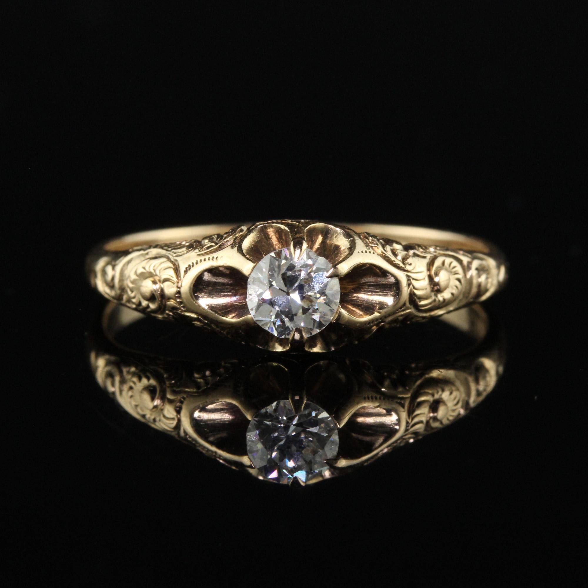 Antiker viktorianischer Verlobungsring aus 14 Karat Gelbgold mit alteuropäischem Diamanten (Alteuropäischer Schliff)