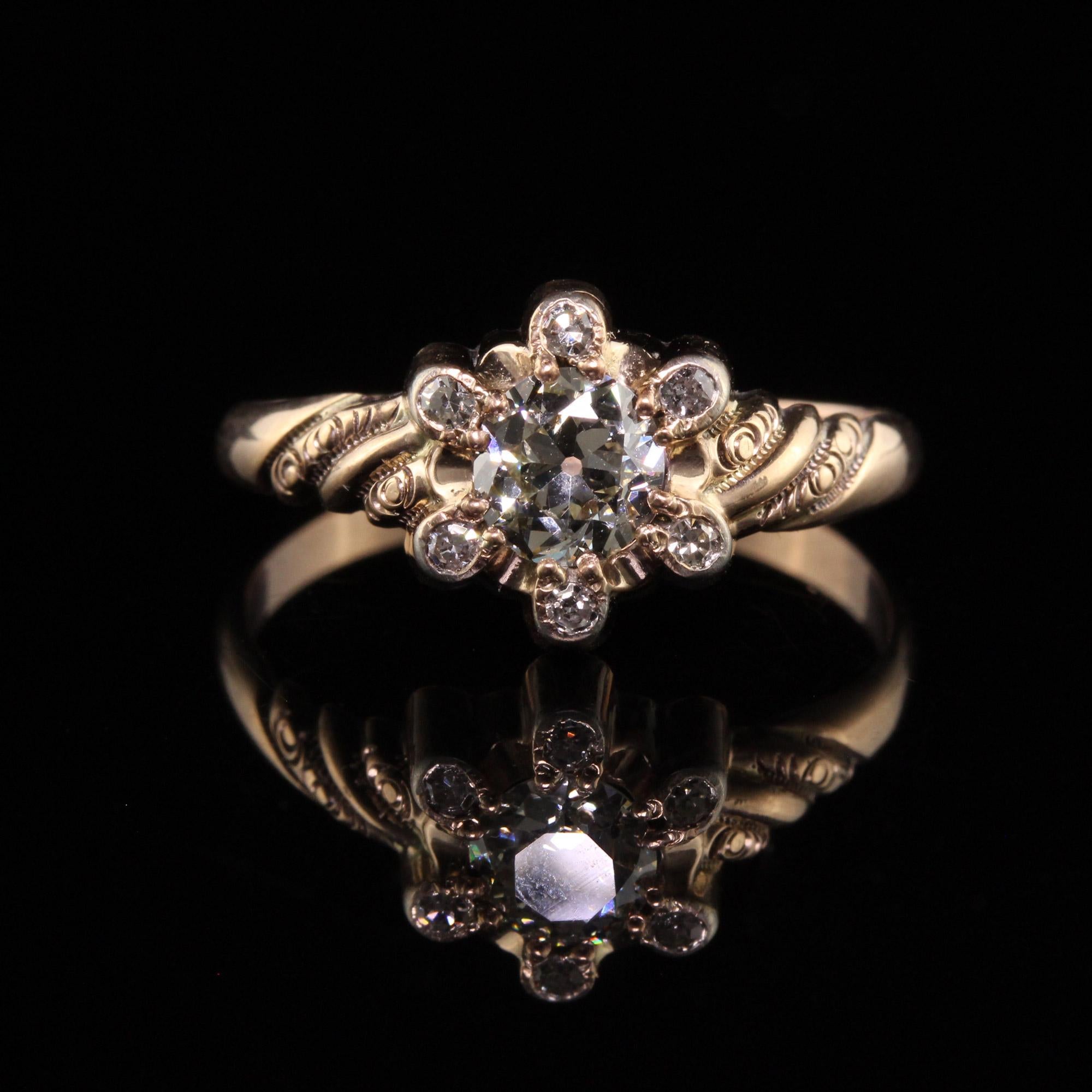 Antique Victorian 14K Yellow Gold Old European Diamond Engagement Ring, GIA In Good Condition For Sale In Great Neck, NY