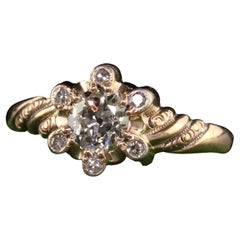 Antique Victorian 14K Yellow Gold Old European Diamond Engagement Ring, GIA