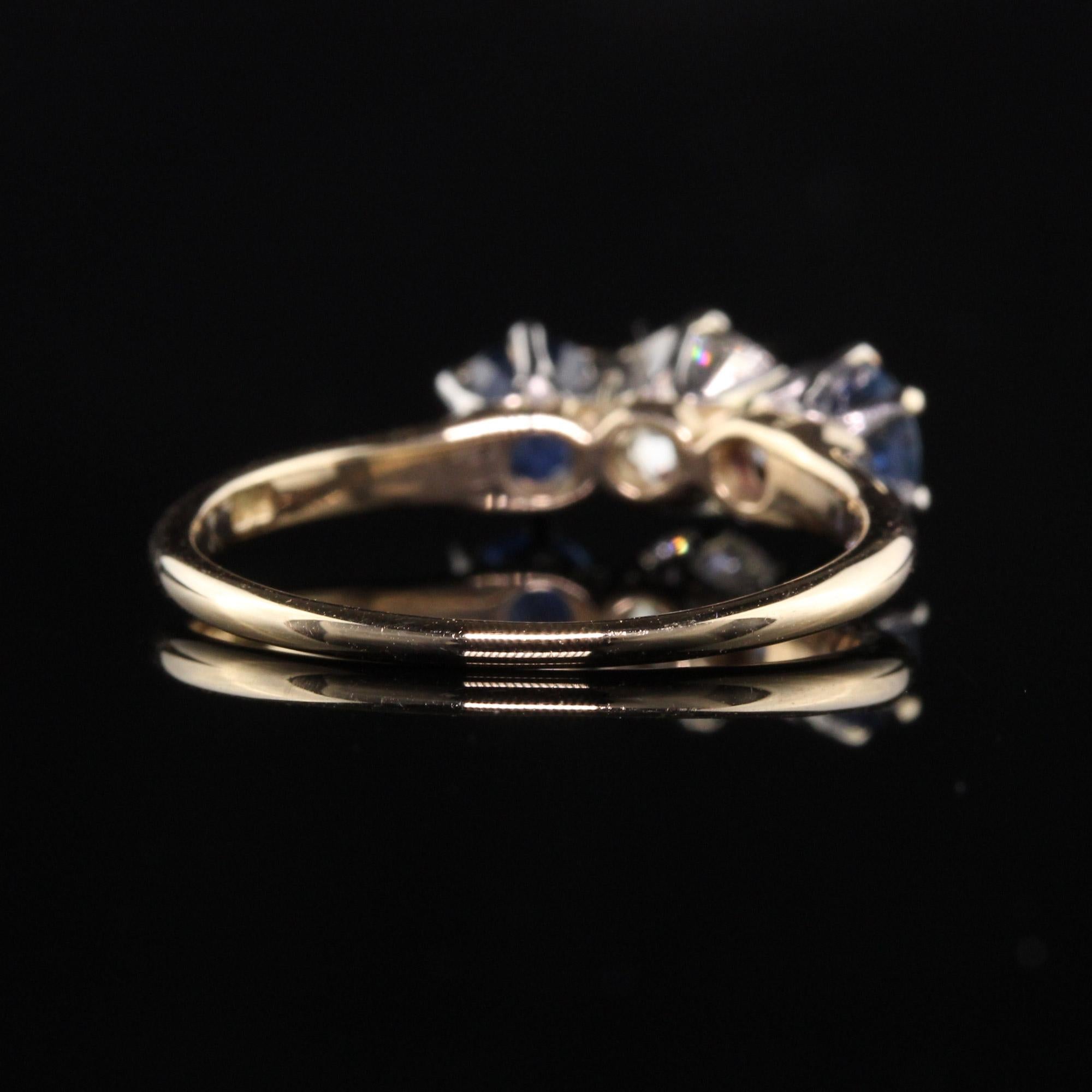 Women's Antique Victorian 14K Yellow Gold Old European Diamond Sapphire Three Stone Ring