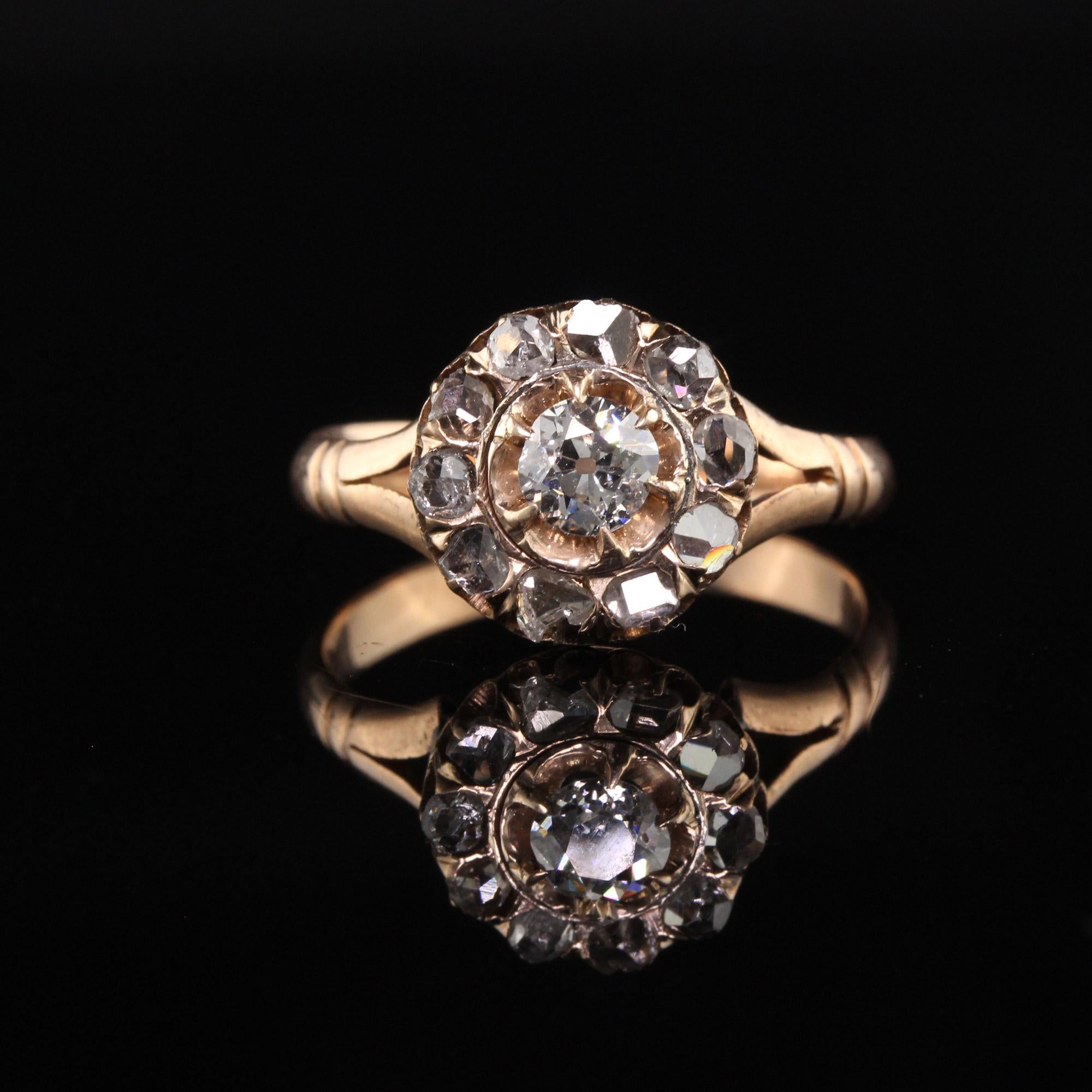 Antiker viktorianischer 14K Gelbgold Verlobungsring mit alter Mine und Diamant im Rosenschliff (Alteuropäischer Brillantschliff) im Angebot