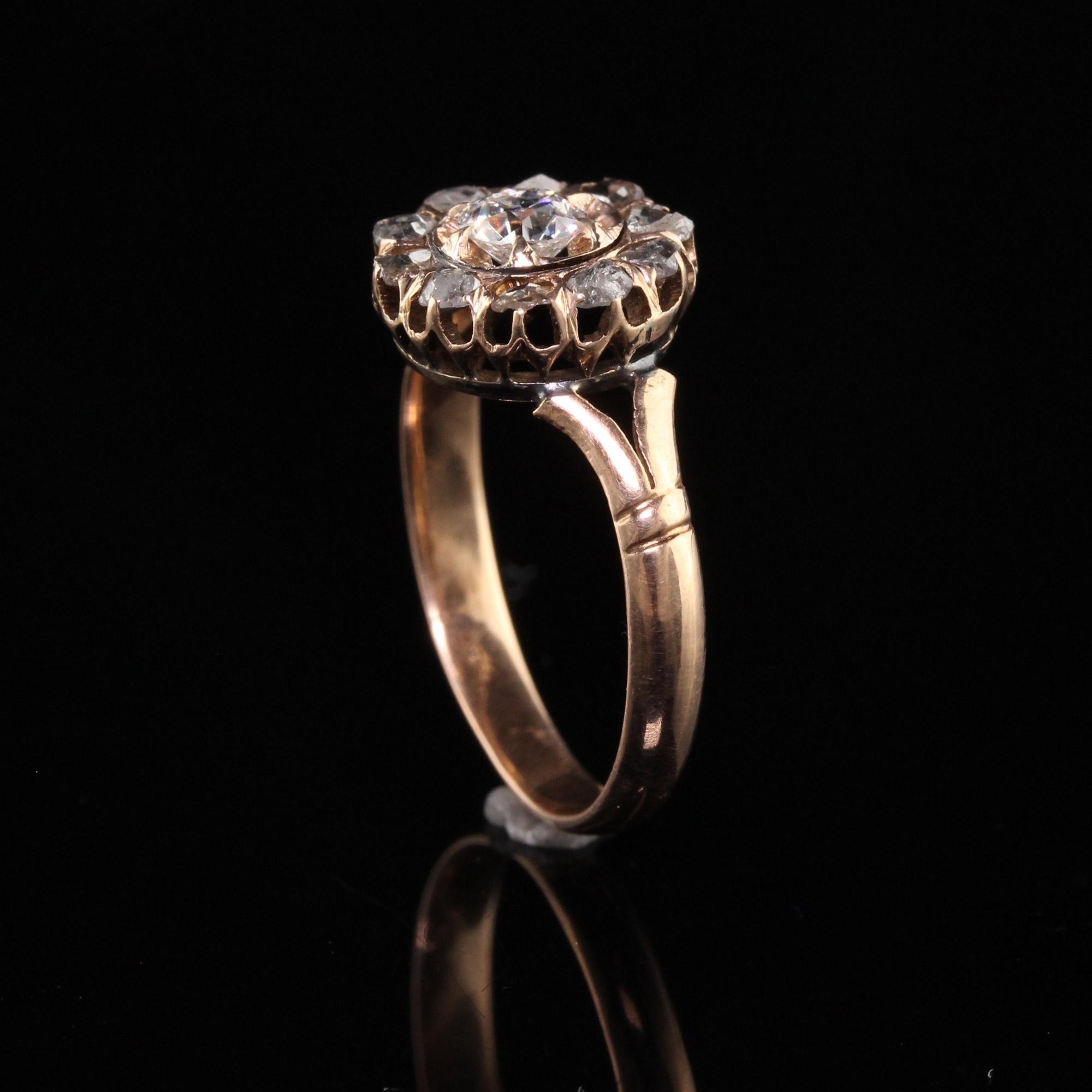 Antiker viktorianischer 14K Gelbgold Verlobungsring mit alter Mine und Diamant im Rosenschliff Damen im Angebot