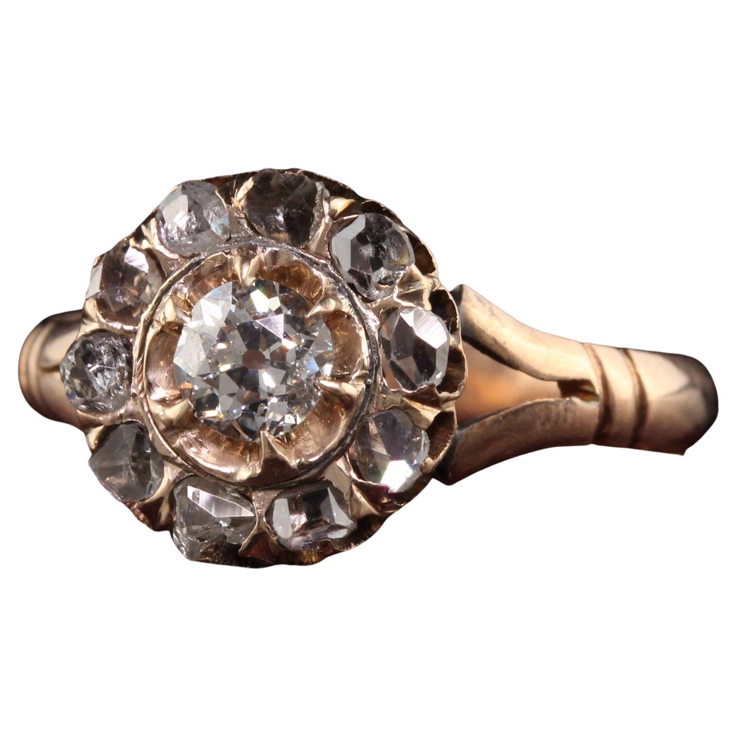 Antique Victorian 14K Yellow Gold Silver Top Old Mine Diamond Engagement Ring For Sale at 1stDibs