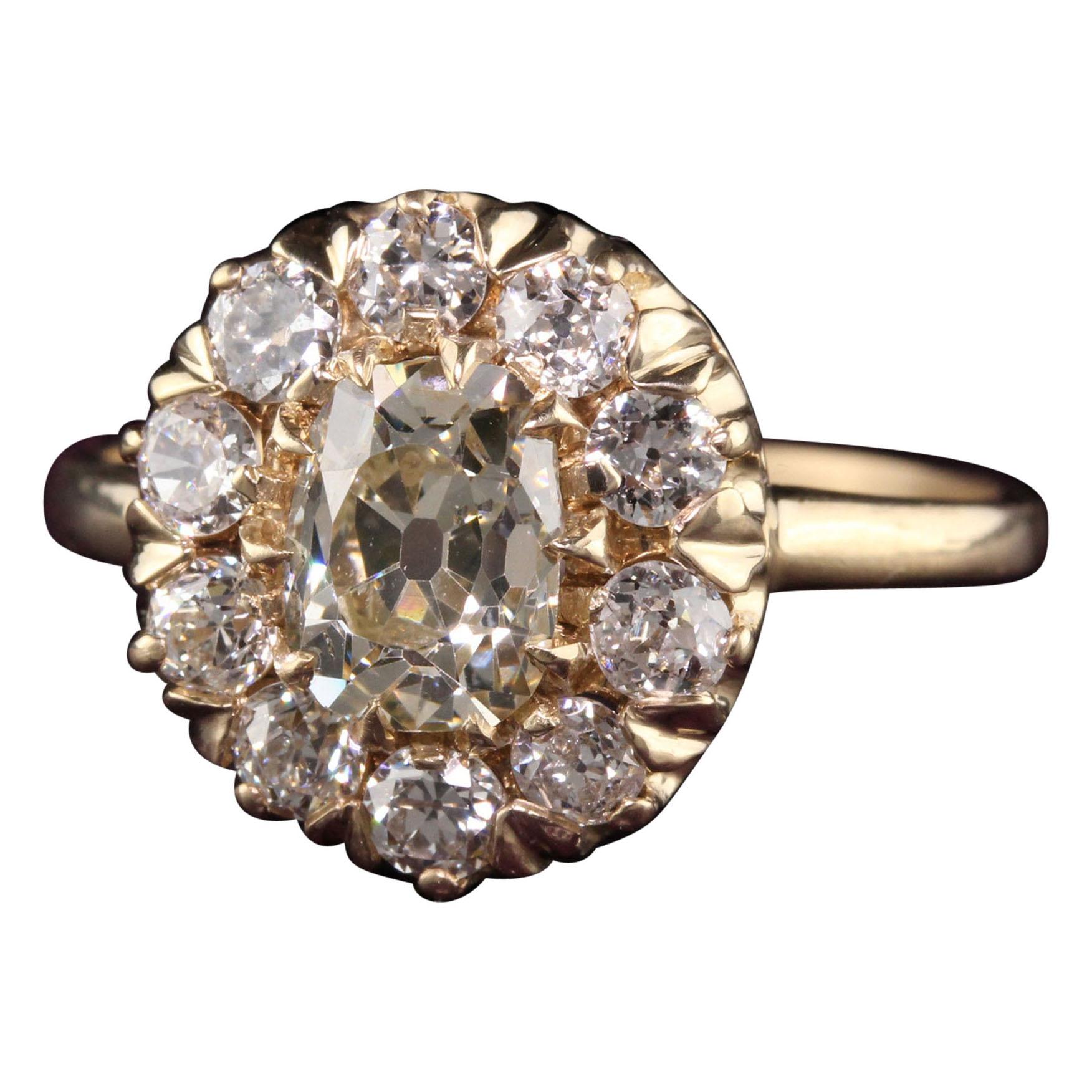 Antique Victorian 14K Yellow Gold Old Mine Cushion Cut Diamond Engagement Ring