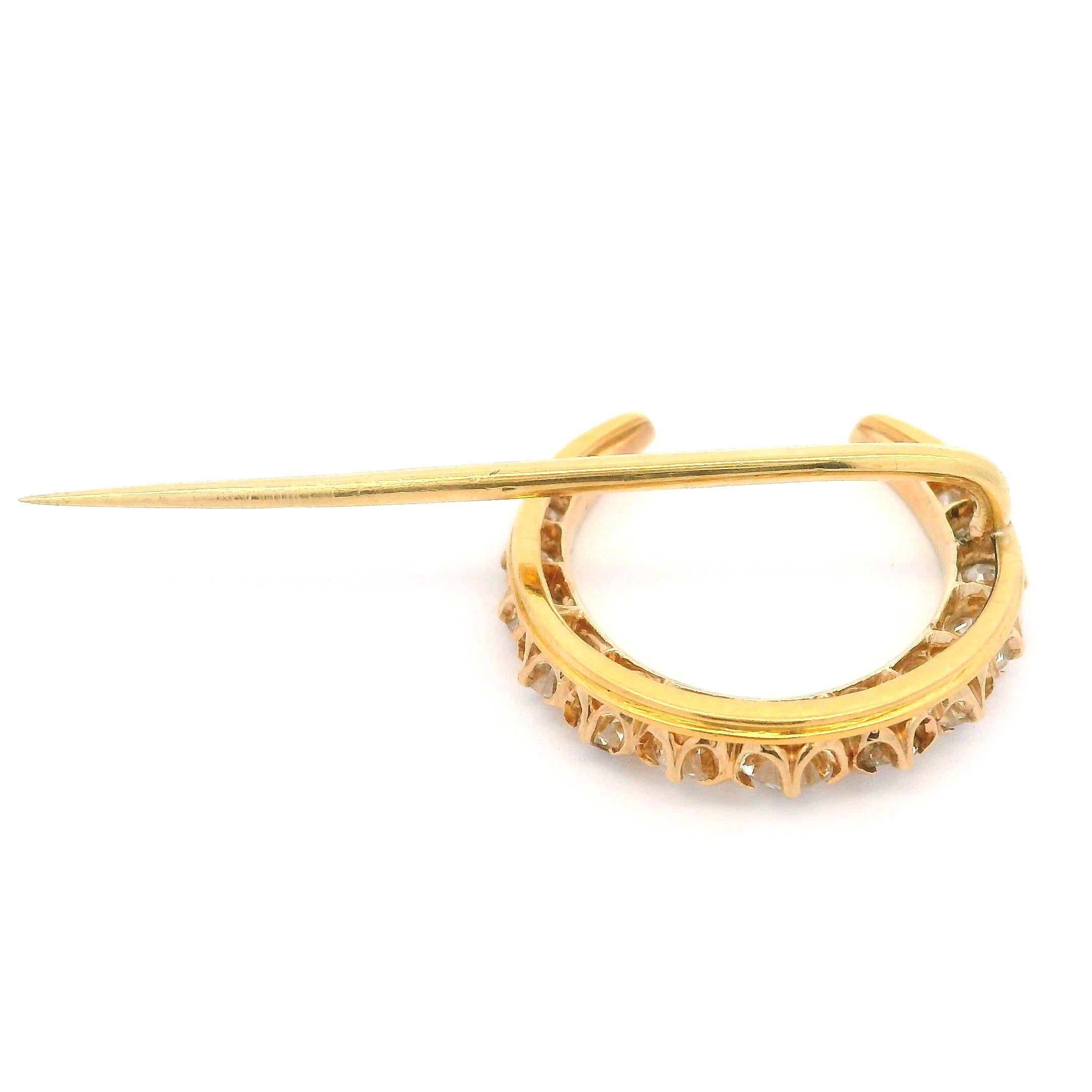 Antique Victorian 14k Yellow Gold Old Mine Cut Diamond Crescent Stick Pin 3