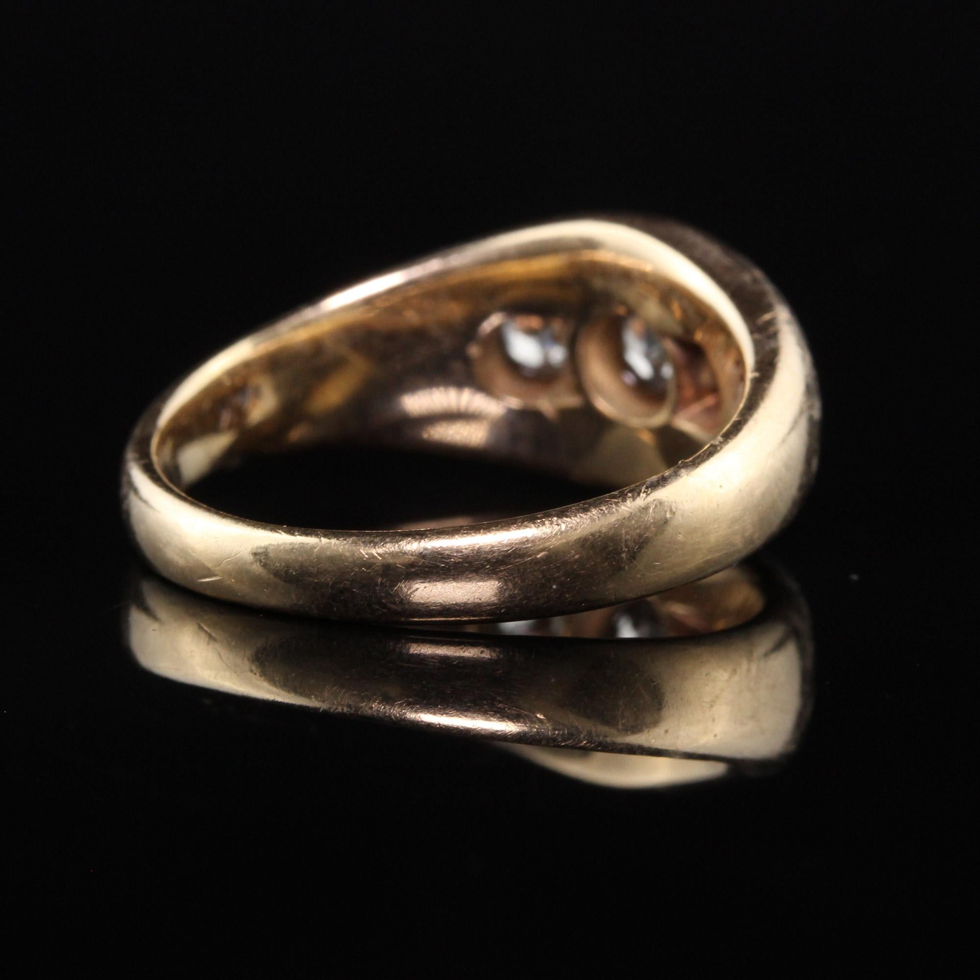 Women's Antique Victorian 14K Yellow Gold Old Mine Cut Diamond Three Stone Gypsy Ring