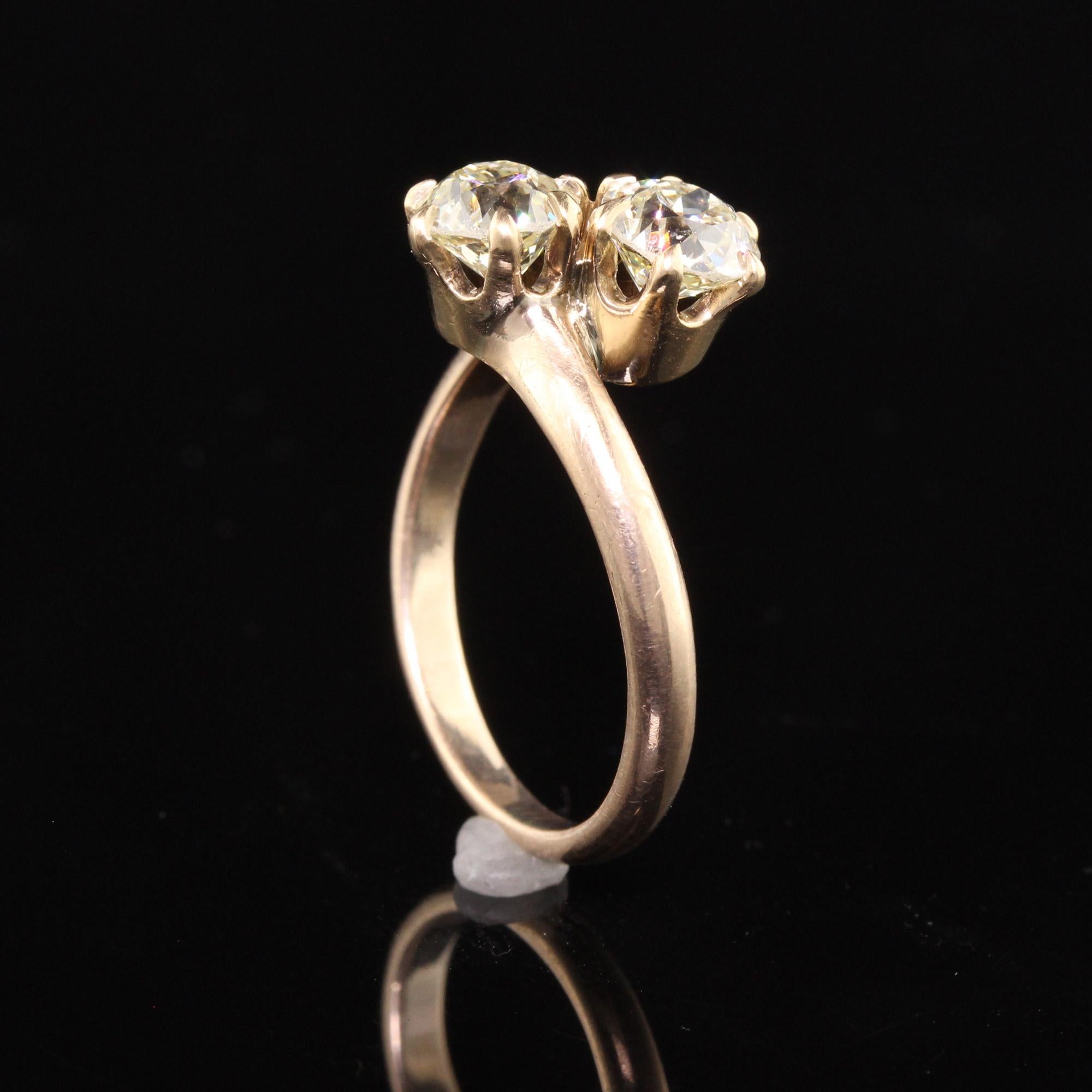 Antique Victorian 14K Yellow Gold Old Mine Cut Diamond Toi et Moi Ring 2