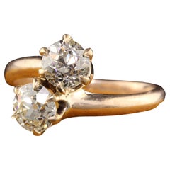 Antique Victorian 14K Yellow Gold Old Mine Cut Diamond Toi et Moi Ring