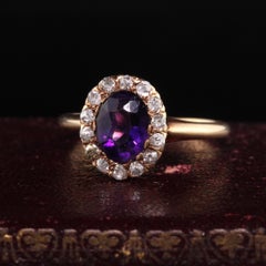 Antique Victorian 14K Yellow Gold Old Mine Diamond Amethyst Engagement Ring