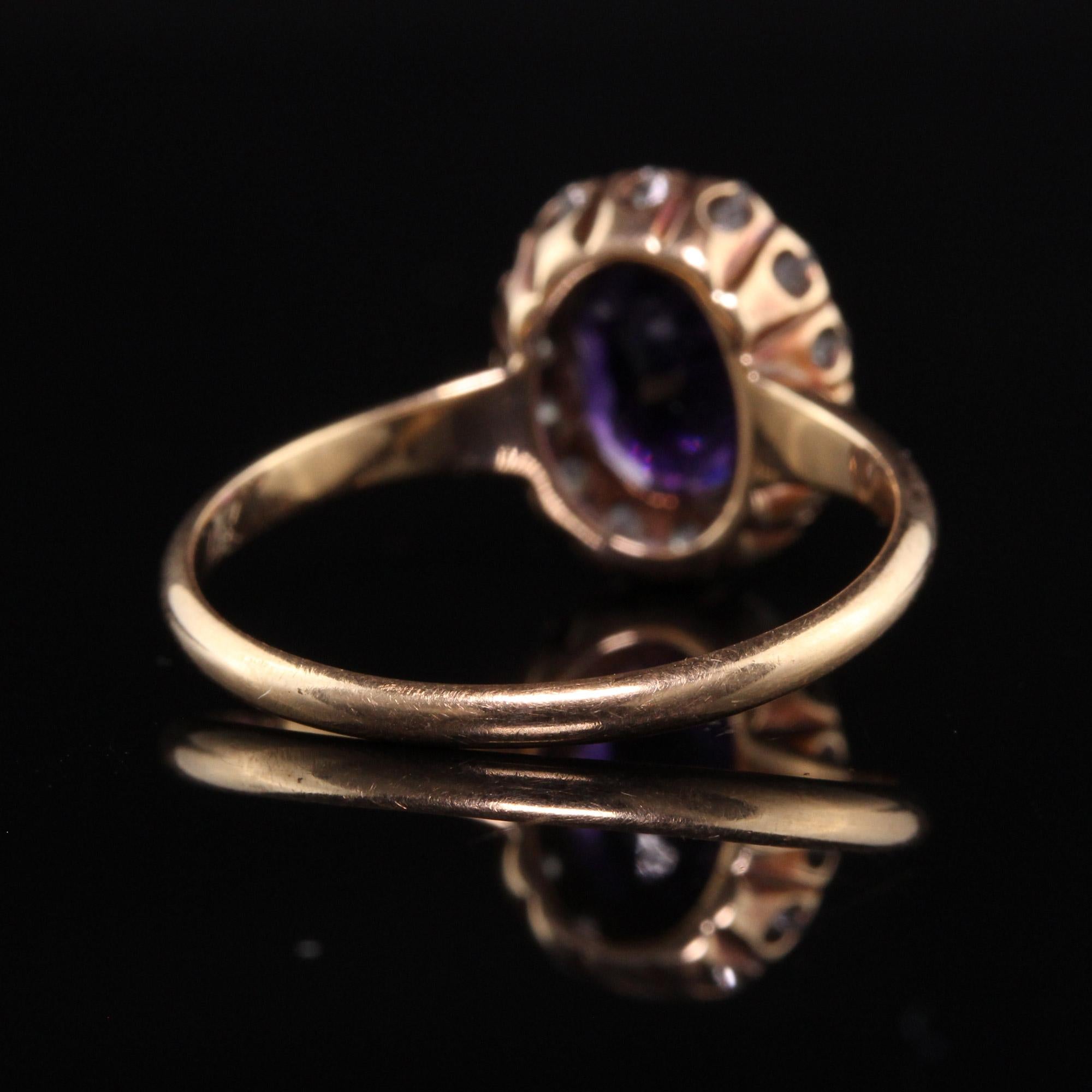Antique Victorian 14K Yellow Gold Old Mine Diamond Amethyst Engagement Ring In Good Condition In Great Neck, NY