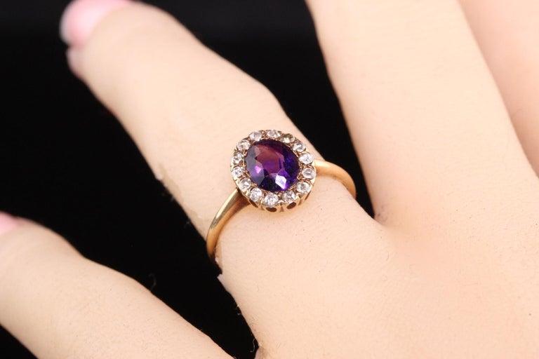 Antique Victorian 14K Yellow Gold Old Mine Diamond Amethyst Engagement Ring For Sale 1