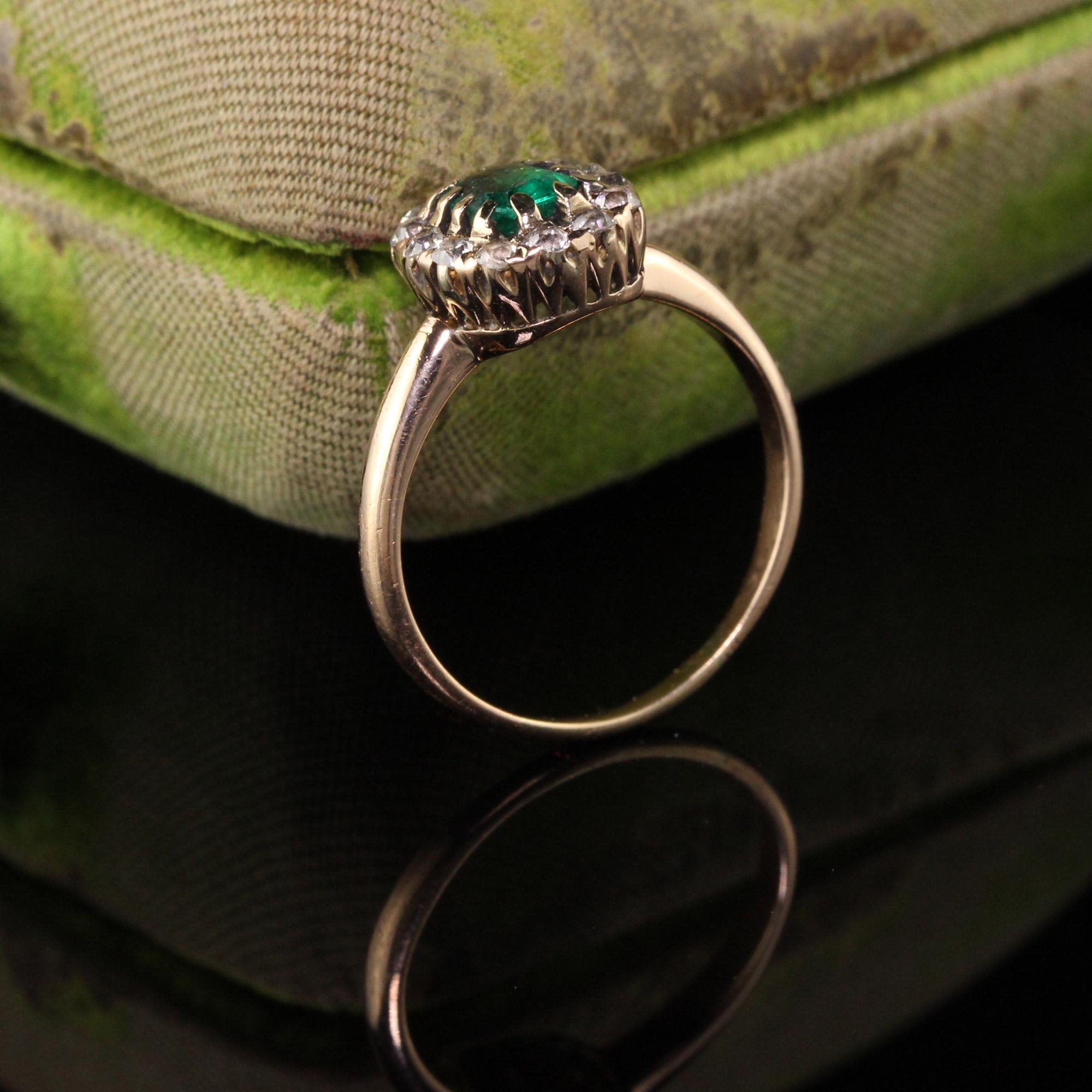 Beautiful Antique Victorian 14k Yellow Gold Old Mine Diamond and Emerald Engagement Ring. This gorgeous old mine diamond and emerald ring has a beautiful vibrant green in the center of old mine cut diamonds.

Item #R0731

Metal: 14K Yellow