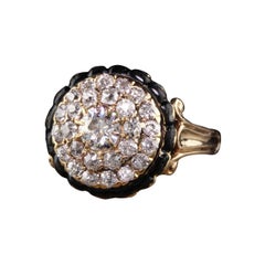 Antique Victorian 14K Yellow Gold Old Mine Diamond and Enamel Engagement Ring