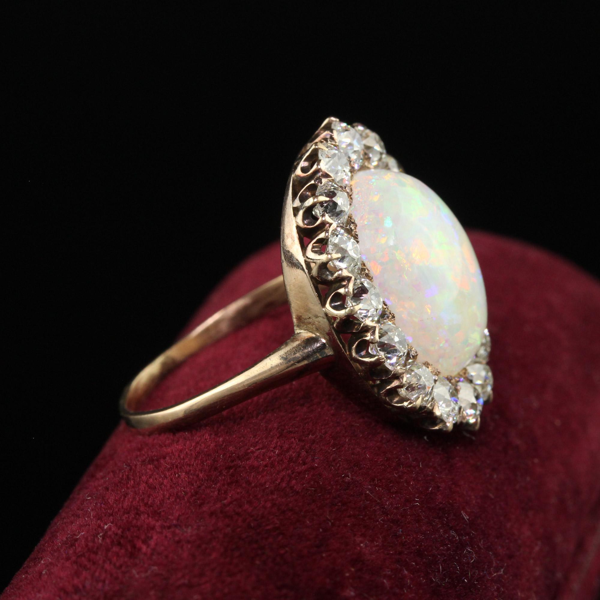 Antique Victorian 14K Yellow Gold Old Mine Diamond and Opal Cocktail Ring In Good Condition In Great Neck, NY