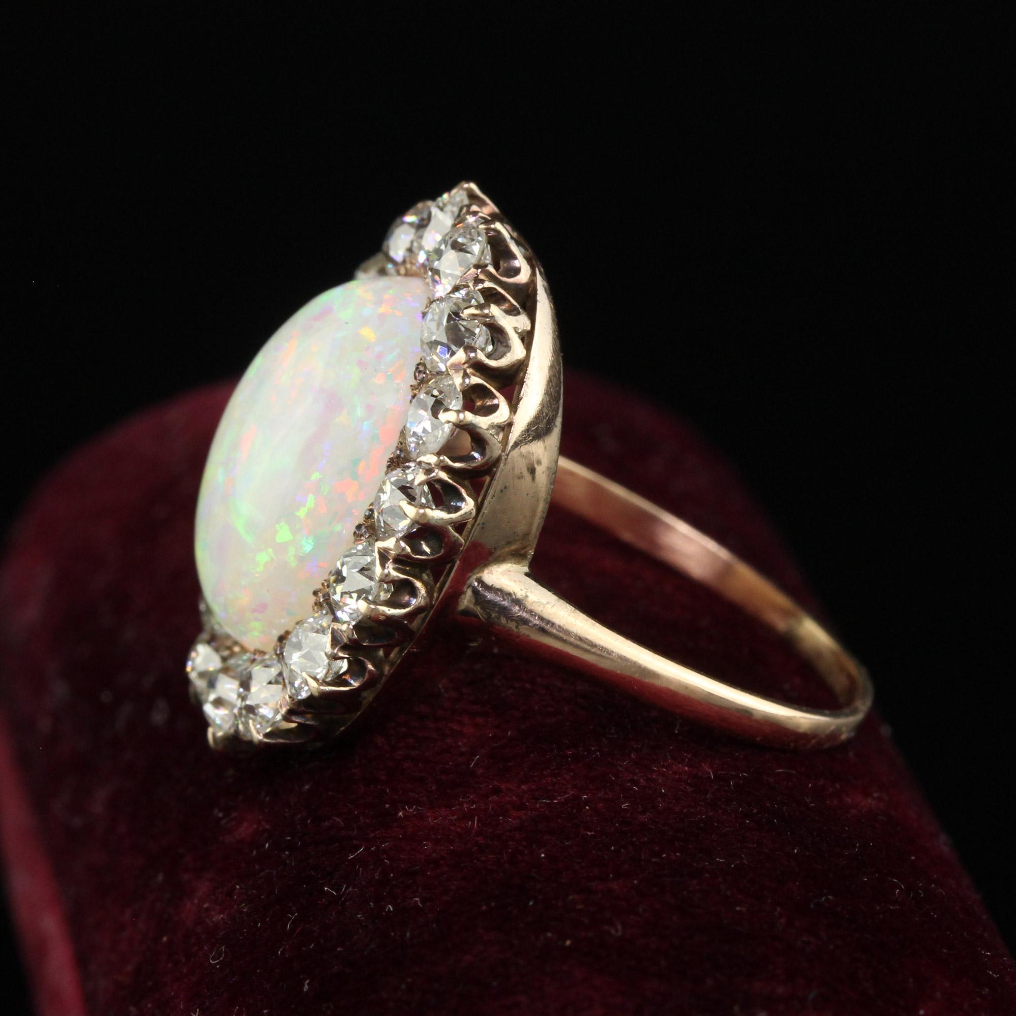 Women's Antique Victorian 14K Yellow Gold Old Mine Diamond and Opal Cocktail Ring