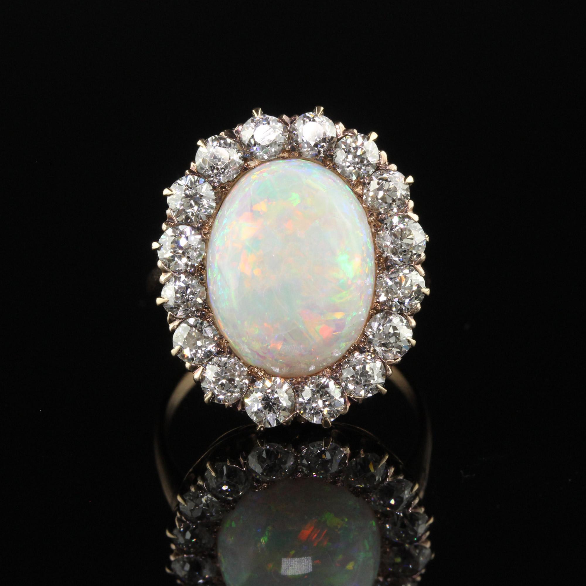 Antique Victorian 14K Yellow Gold Old Mine Diamond and Opal Cocktail Ring 1