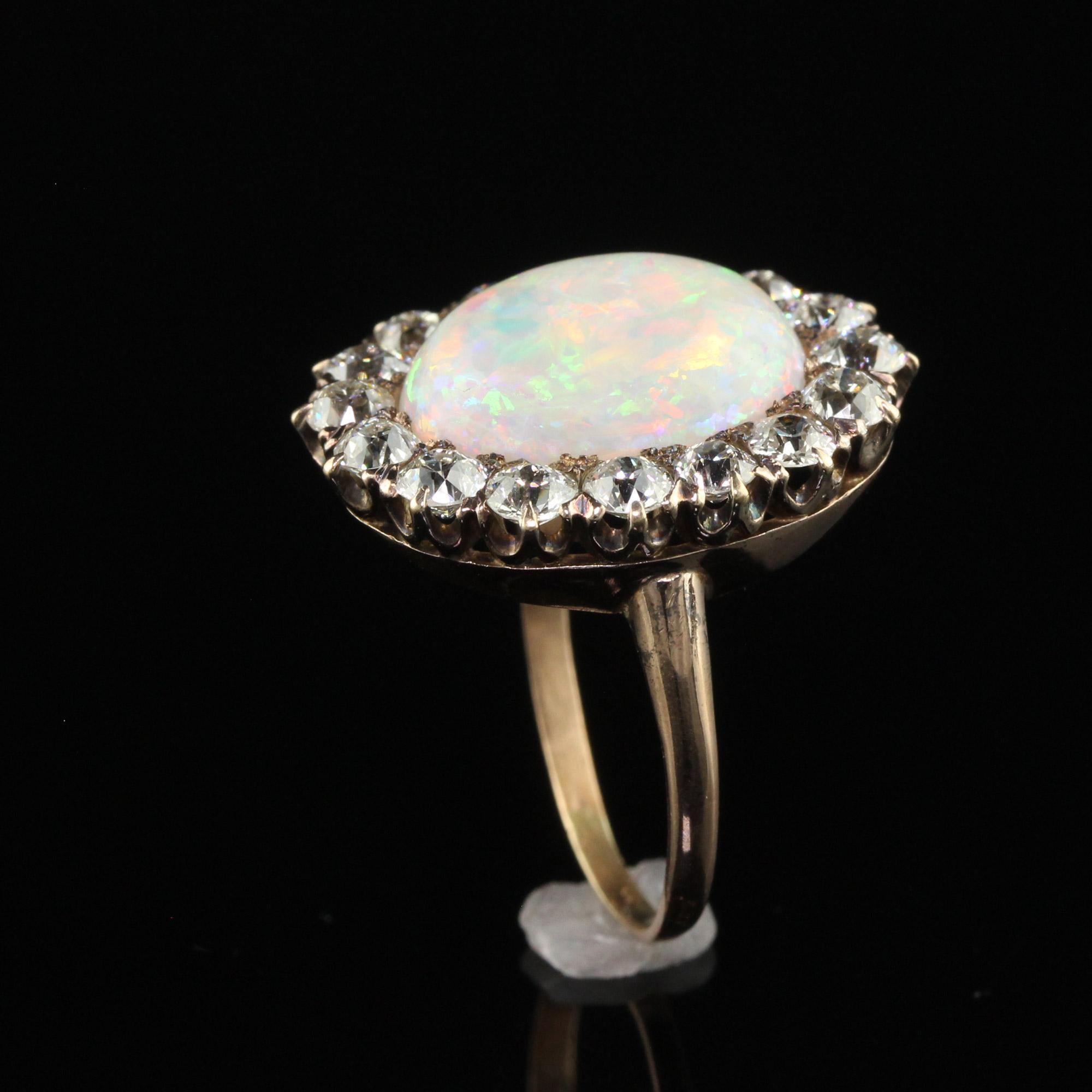 Antique Victorian 14K Yellow Gold Old Mine Diamond and Opal Cocktail Ring 3